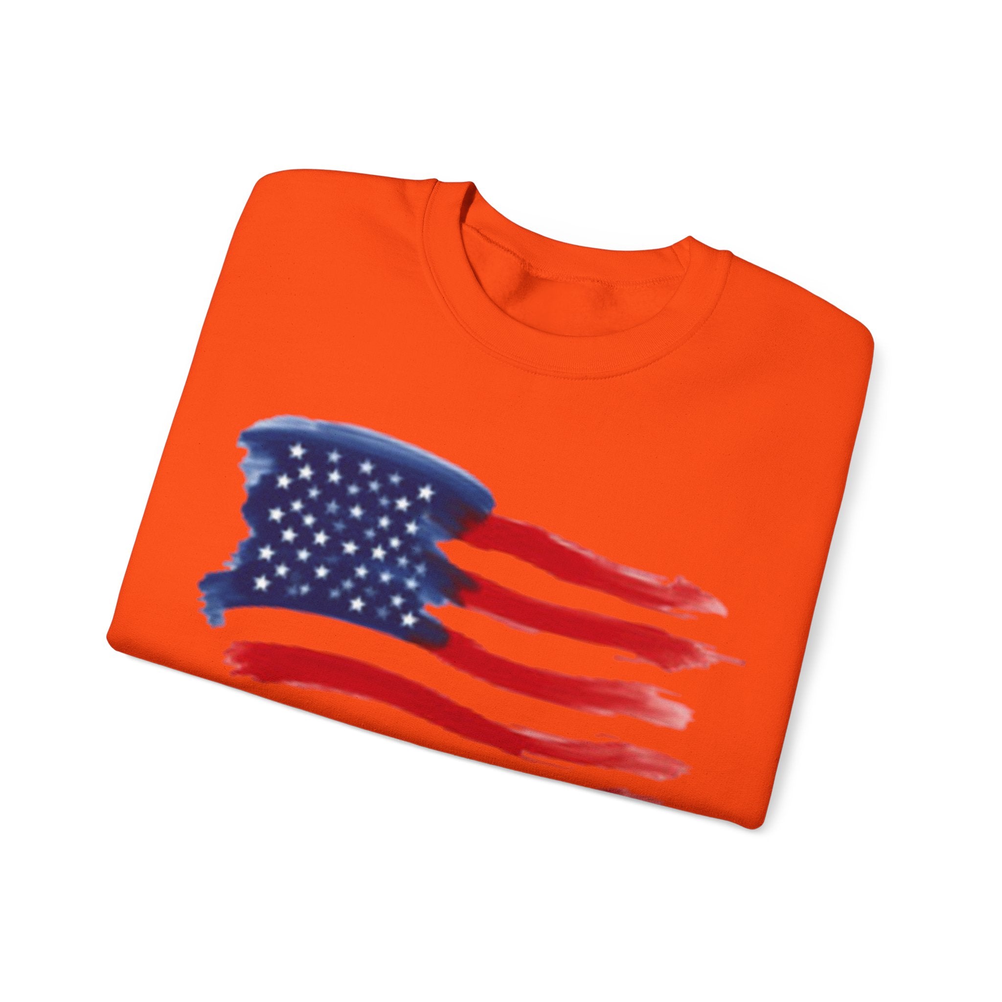 American Flag Crewneck Sweatshirt & Texas Longhorn  — Distressed Watercolor USA Graphic