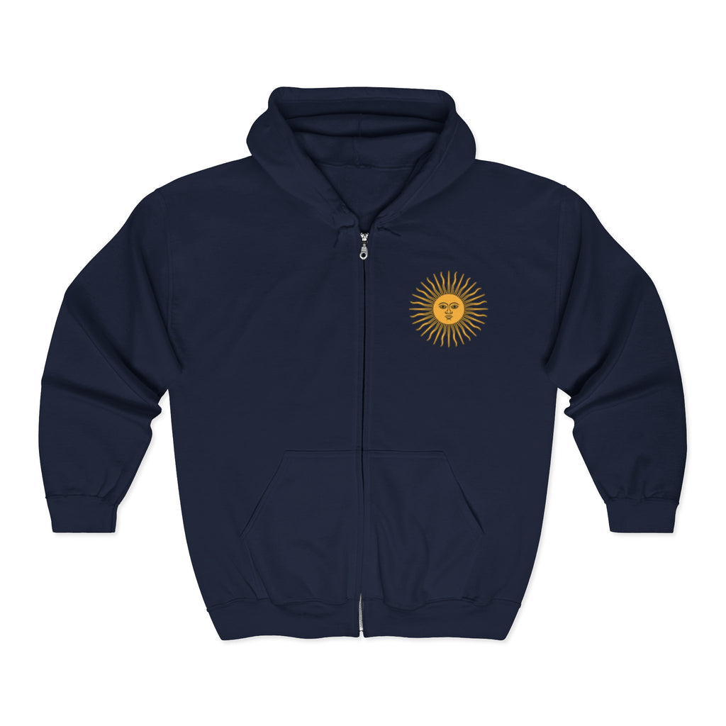 Sun Emblem Zip Hoodie with Gothic Spider Back Print