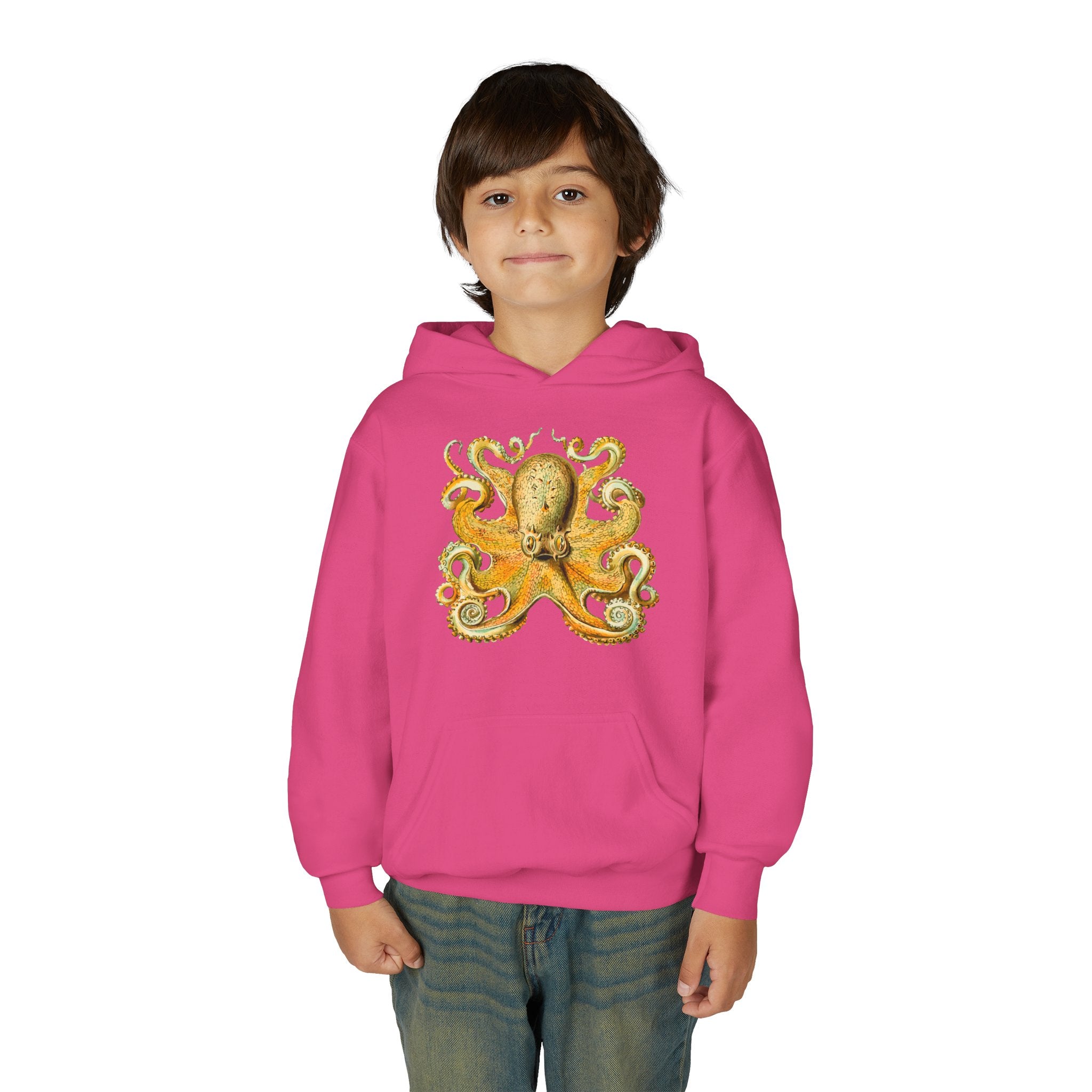 Youth Hoodie with Vintage Octopus & Underwater Scene — Kids Ocean Crew Pullover