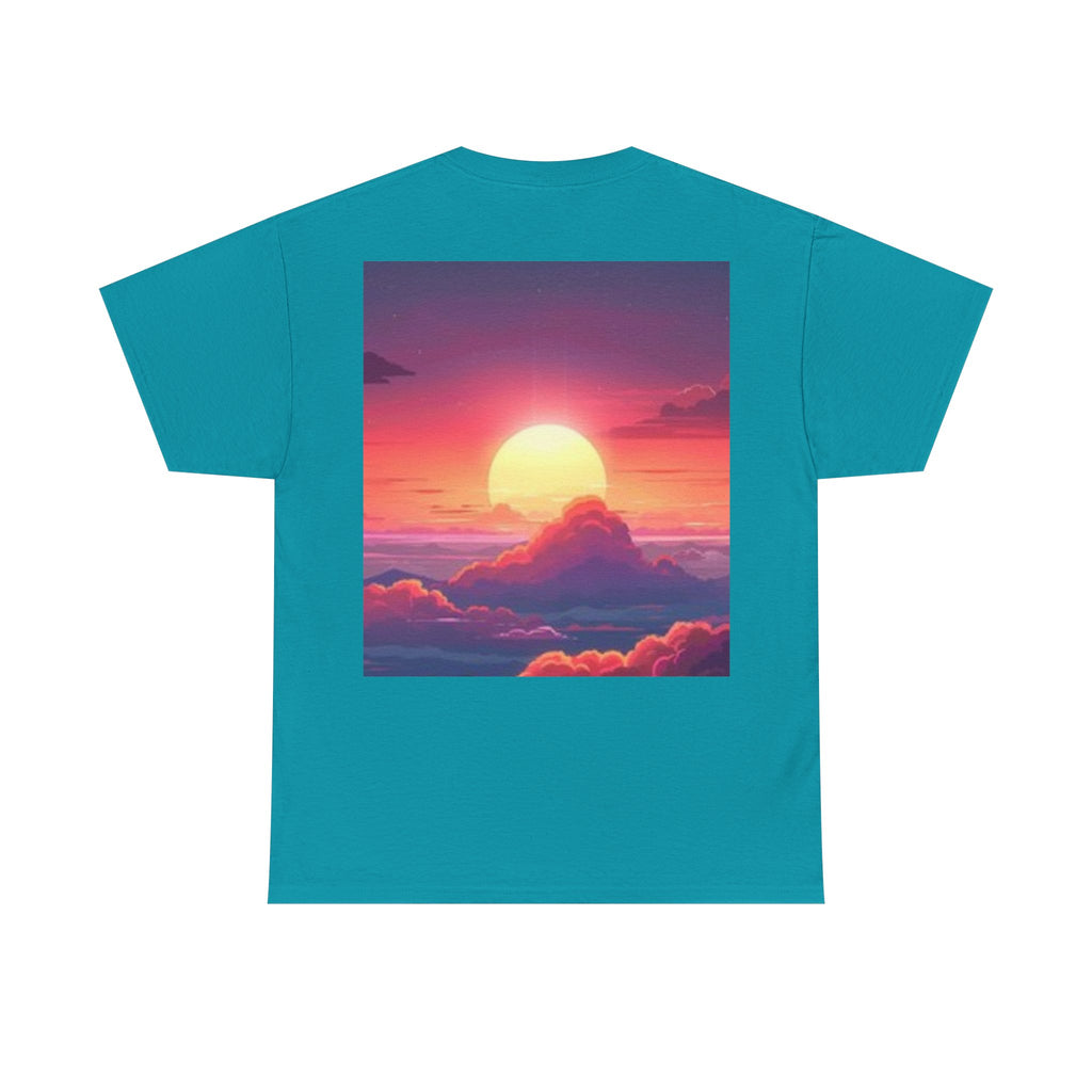 Mythic Sunset Portrait Tee — Artistic Goddess & Vibrant Sunset Graphic T-Shirt
