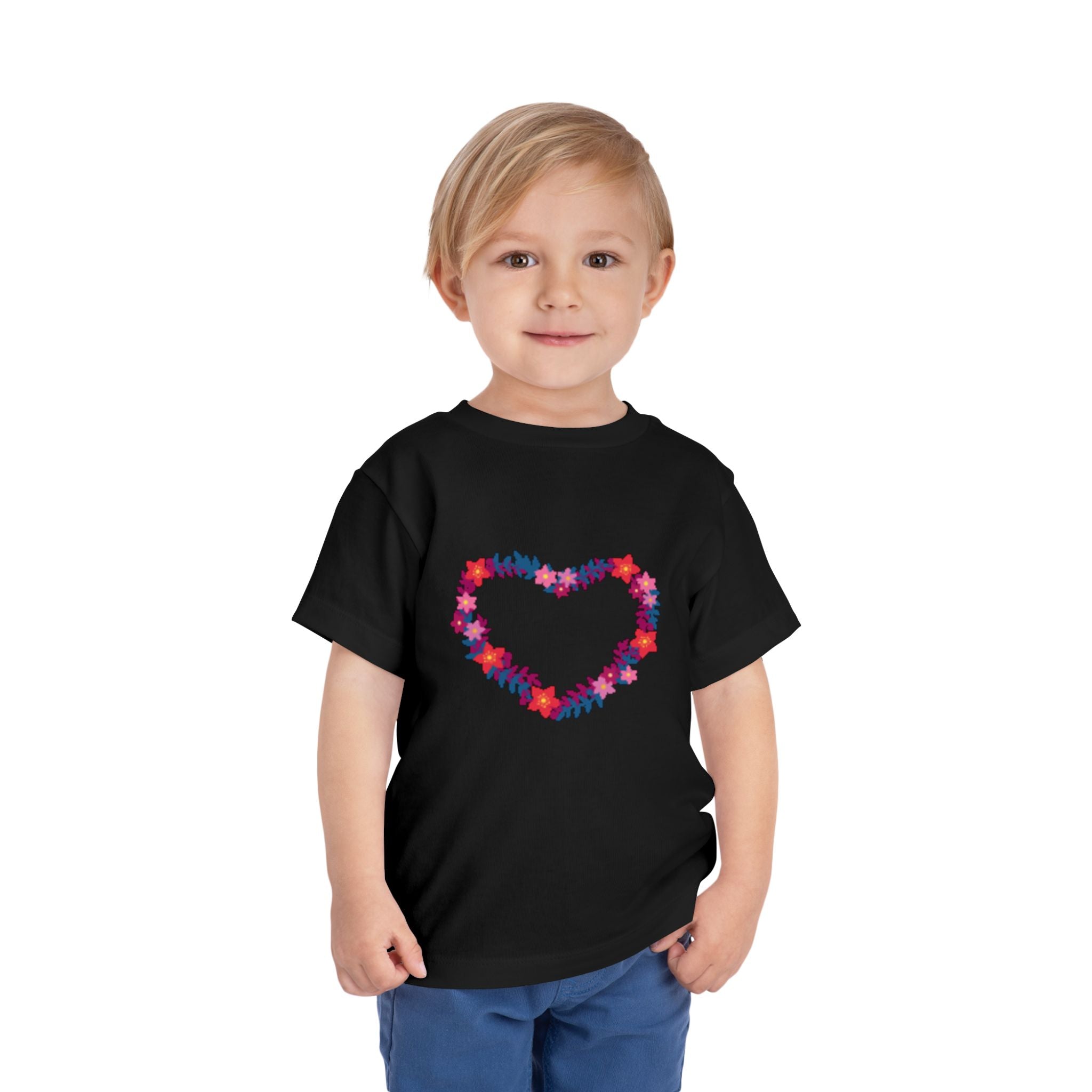 Toddler Tee — Floral Heart Graphic Kids' Short Sleeve Shirt