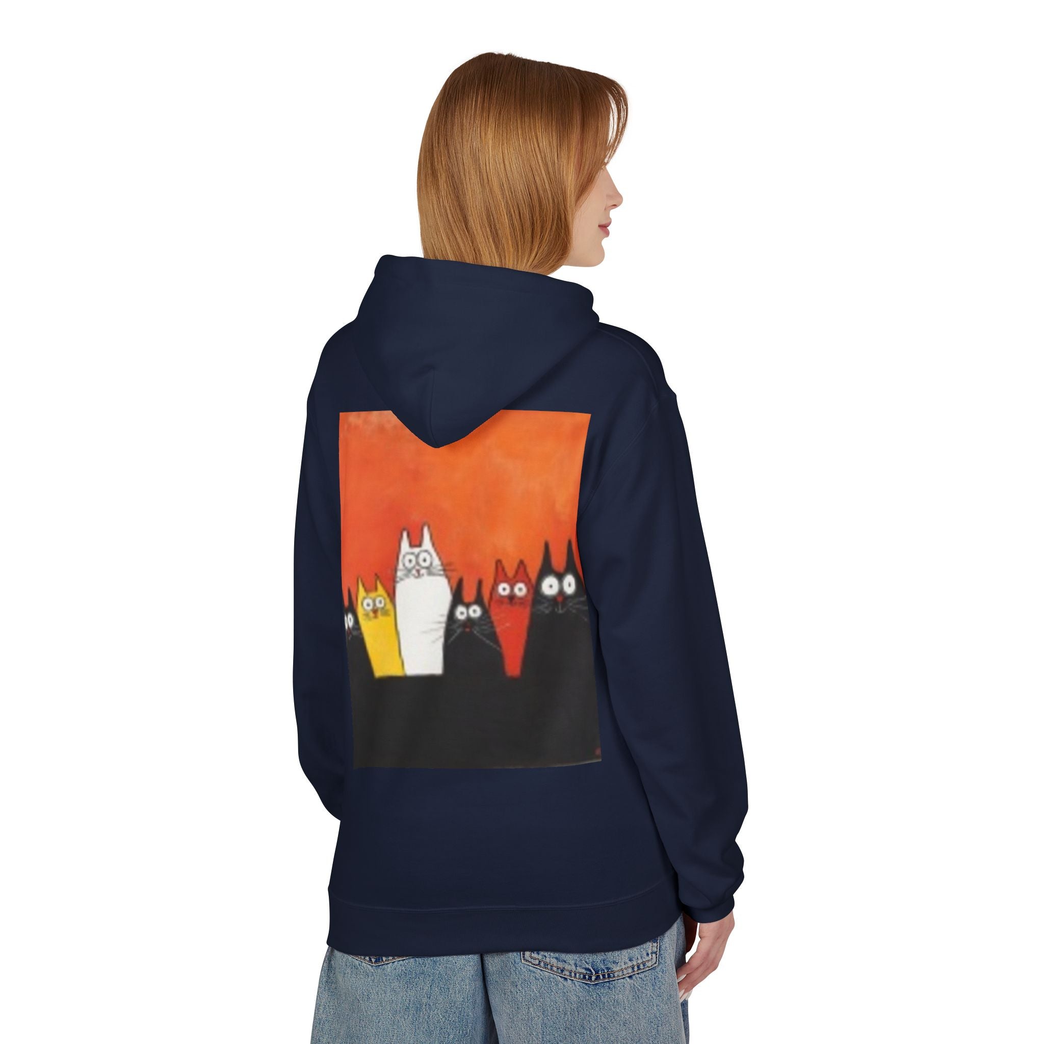 Women's Cute Cat Trio Hoodie – Whimsical Orange & Black Cat Graphic Pullover