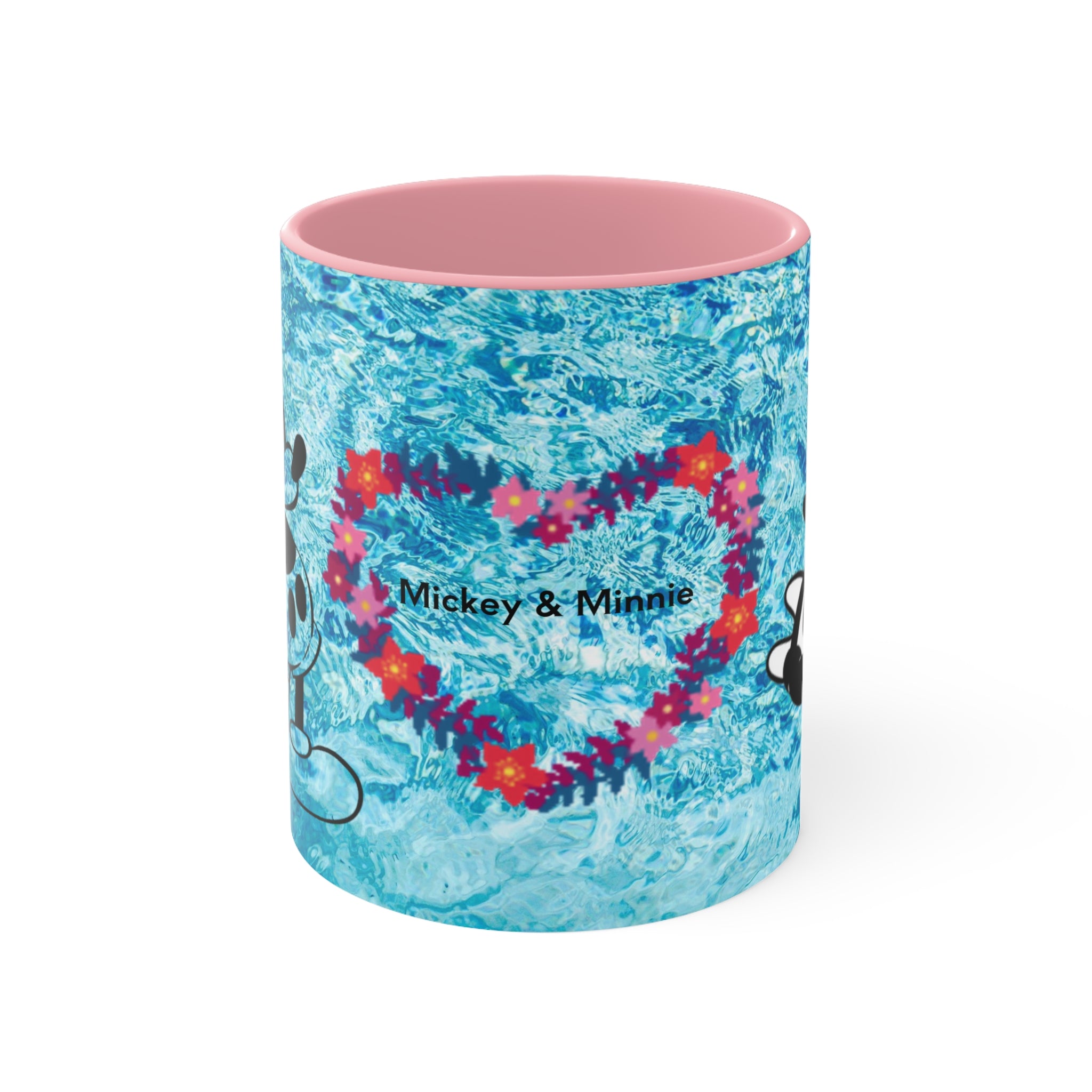 Mickey & Minnie Vibes Accent Mug — Floral Heart Retro Disney Design