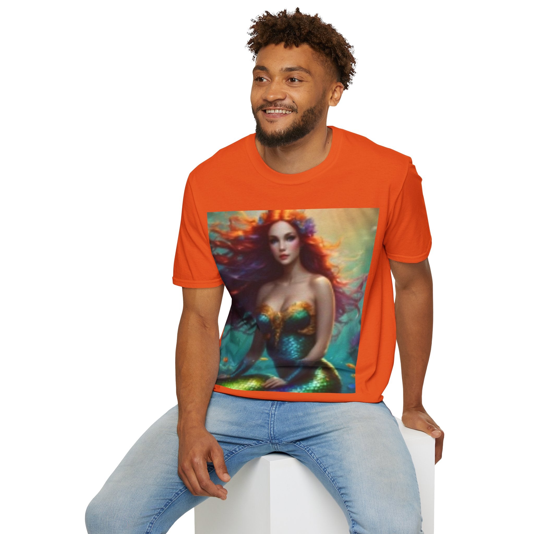 Mermaid Portrait T-Shirt — Artistic Red-Headed Siren Graphic Tee