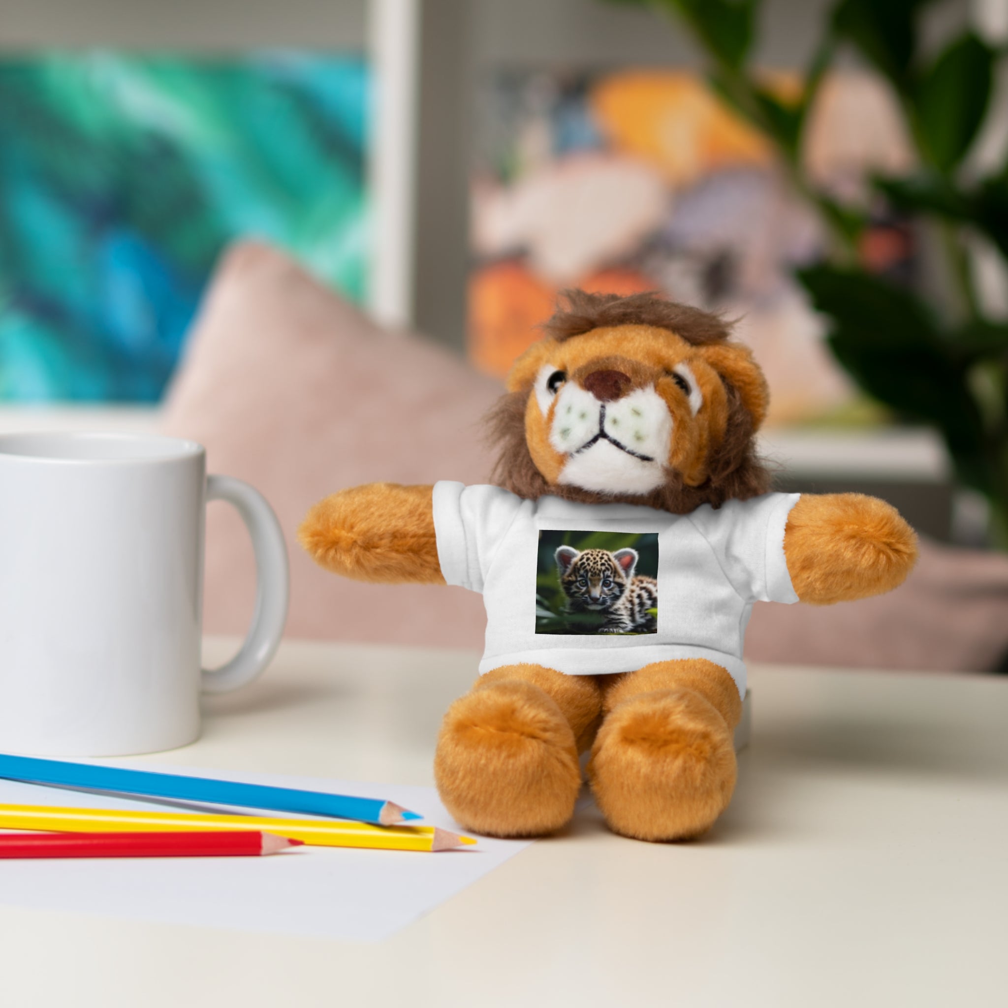 Plush Teddy Bear with Leopard Cub Tee — Cute Animal Gift for Kids & Wildlife Lovers