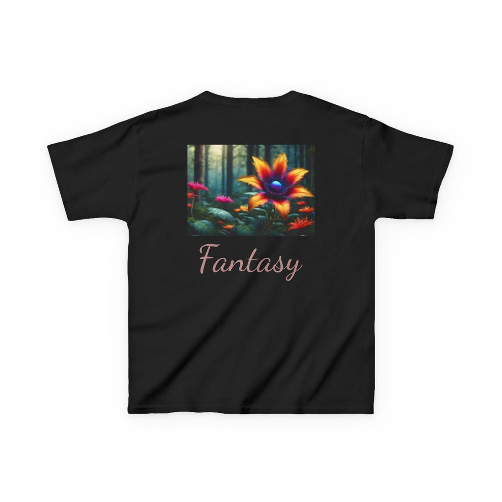 Kids Penguin & Fantasy Flower Fantasy T-shirt— Playful Animal & Colorful Floral Kids Shirt