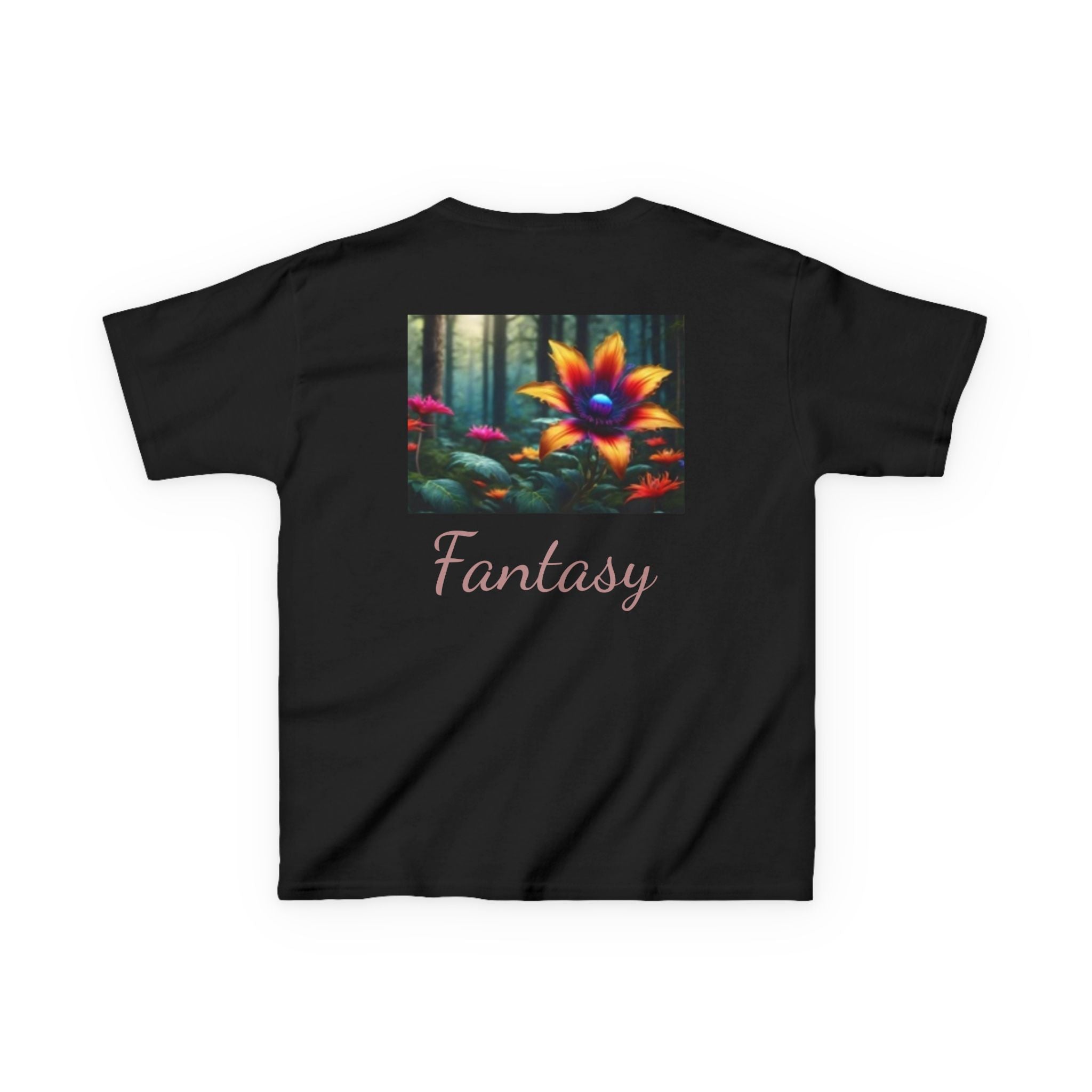 Kids Penguin & Fantasy Flower Fantasy T-shirt— Playful Animal & Colorful Floral Kids Shirt