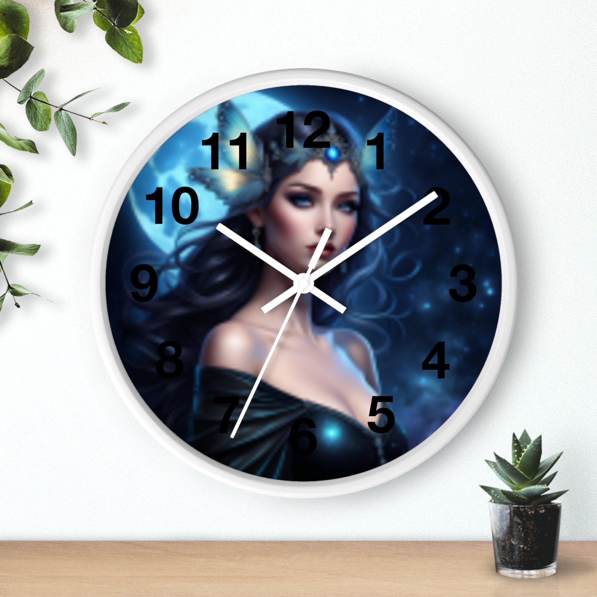 Moonlit Sorceress Wall Clock — Fantasy Goddess Decor