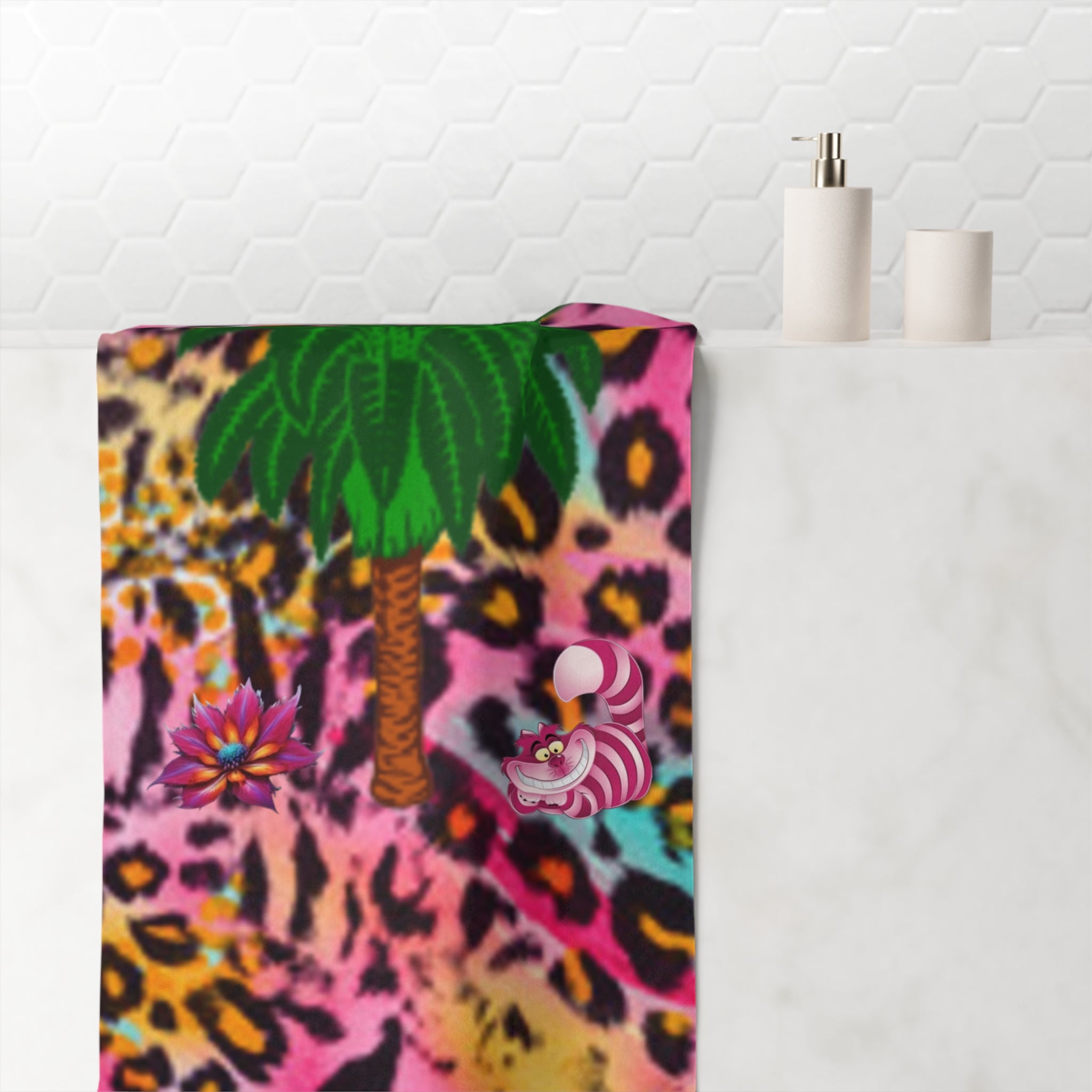Tropical Leopard Beach Towel — Bright Palm Tree & Floral Print