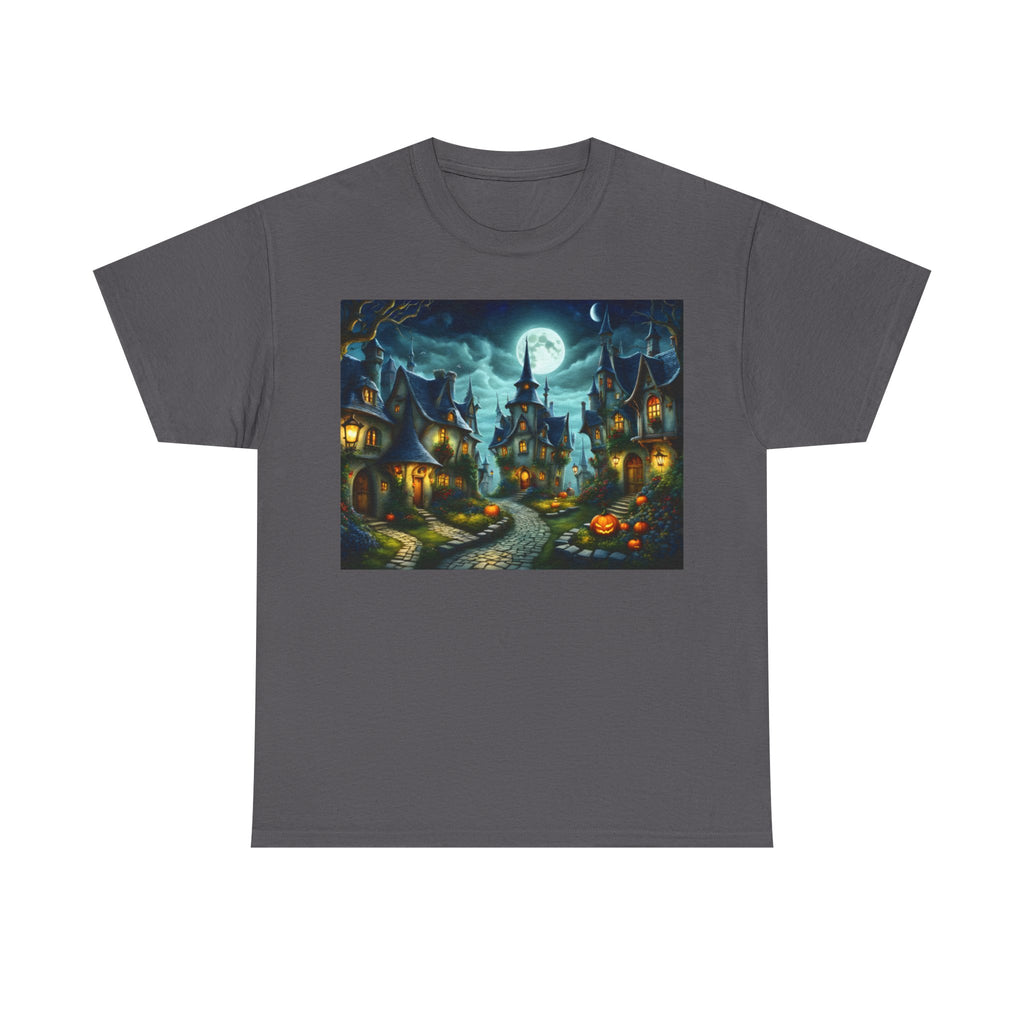 Halloween Village Tee — Spooky Moonlit Haunted Street T-Shirt