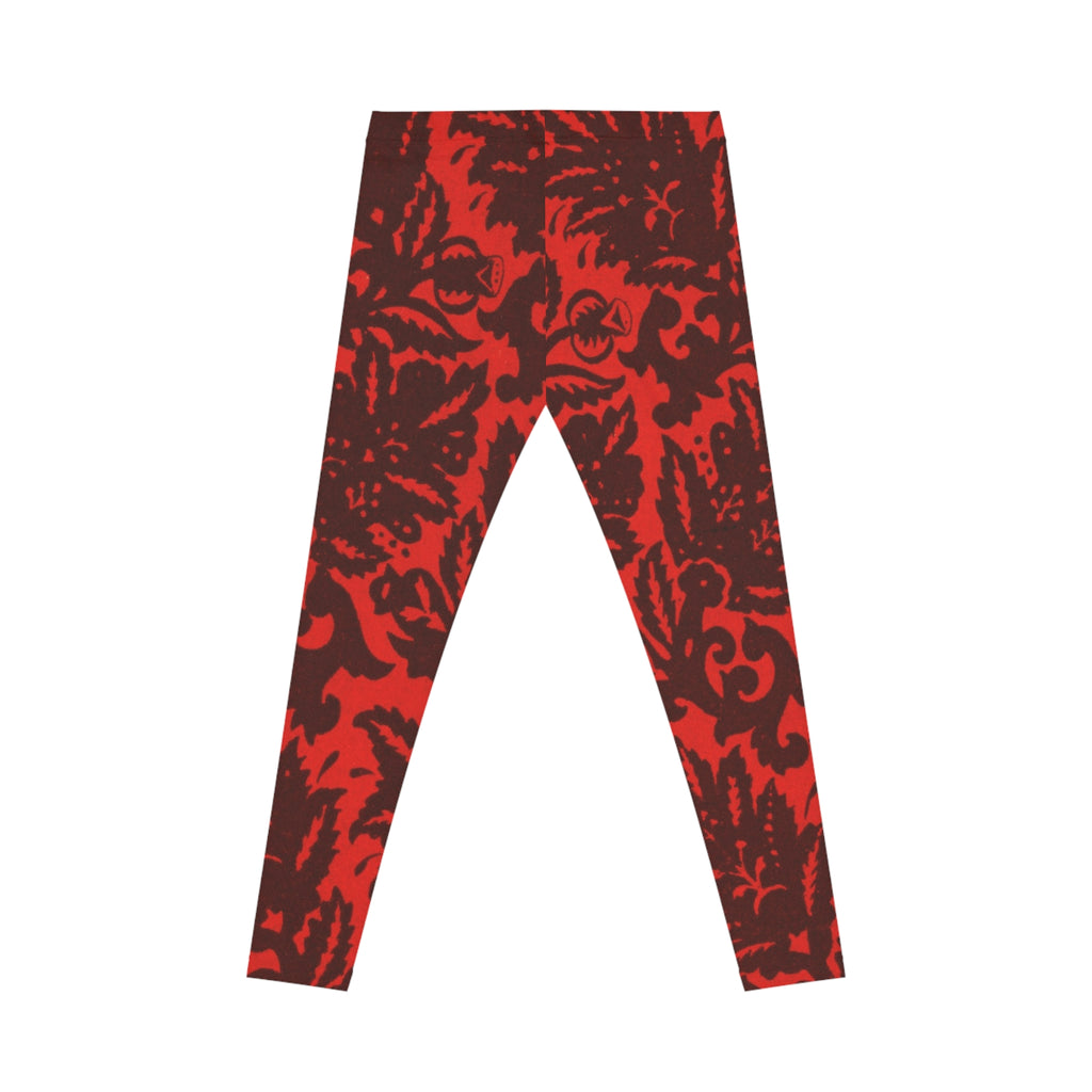 Red Floral Damask Leggings — Women's Patterned All-Over Print Leggings