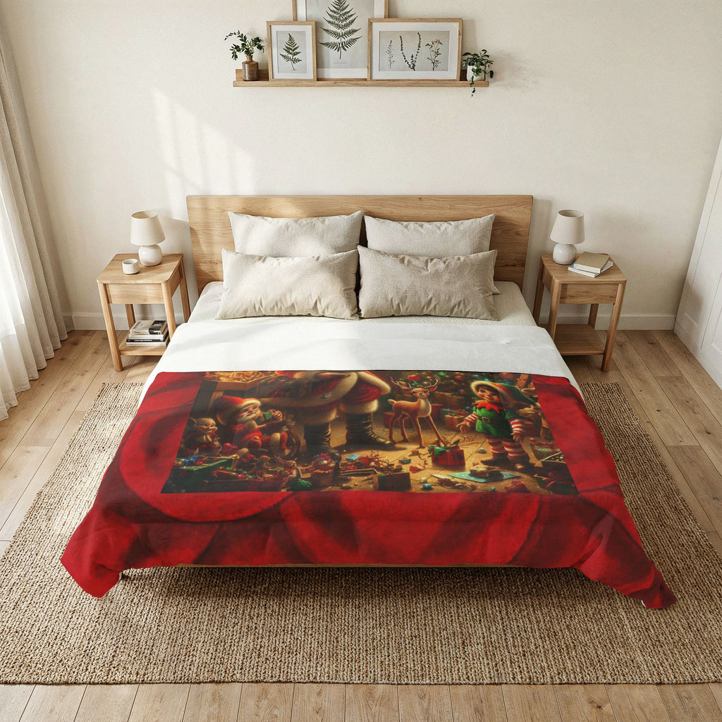 Christmas Santa Scene Comforter — Festive Holiday Cotton Throw for Kids & Family