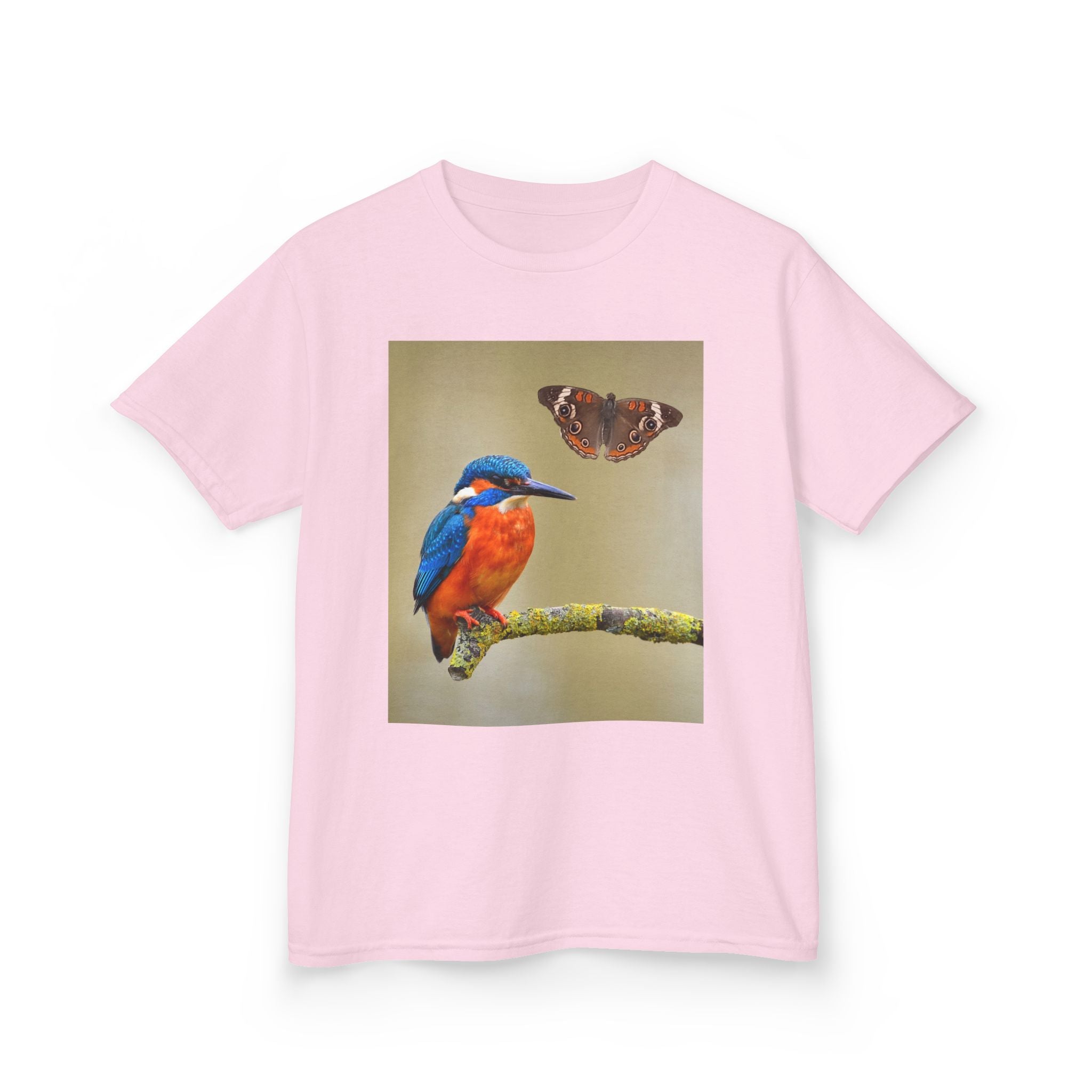 Kids Kingfisher & Butterfly T‑Shirt — Colorful Bird Nature Tee for Children