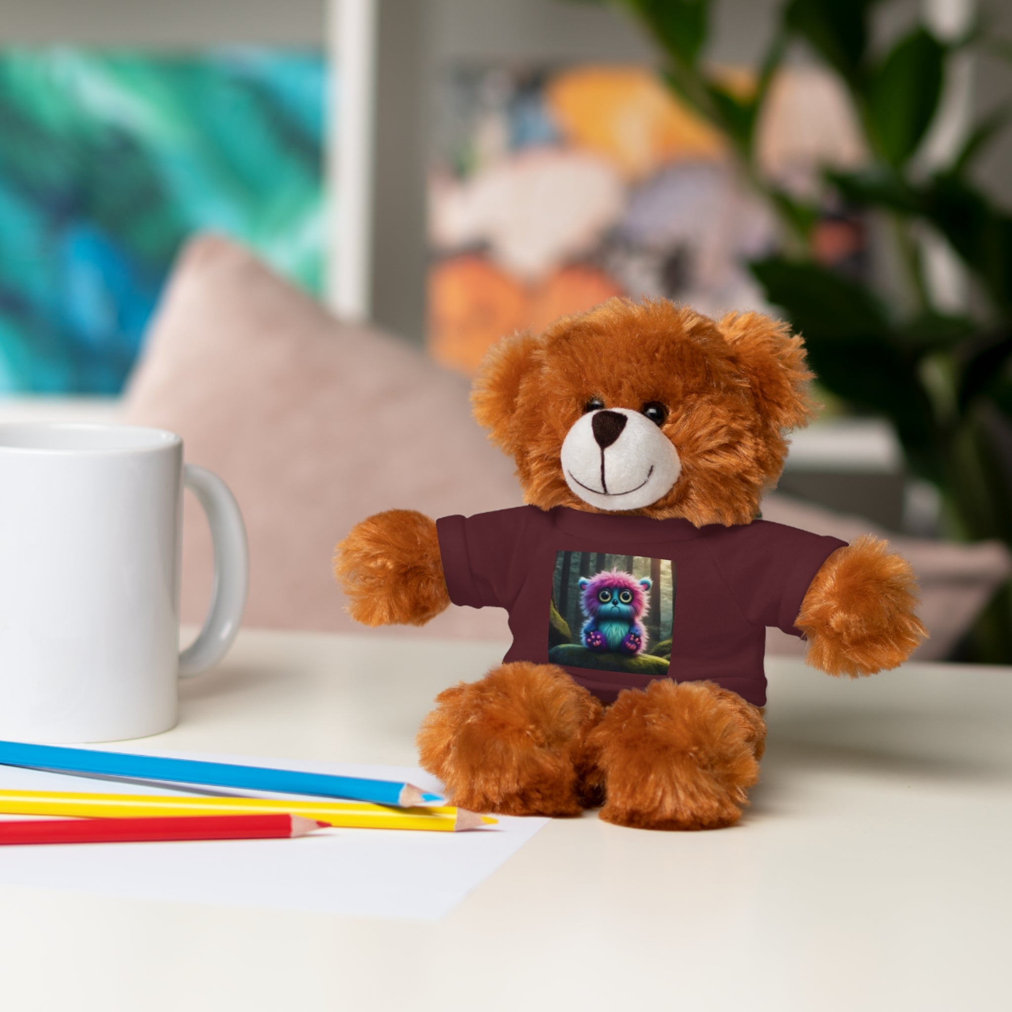 Brown Plush Teddy Bear with Cute Coffee Mug Tee - Gift for Kids & Coffee Lovers