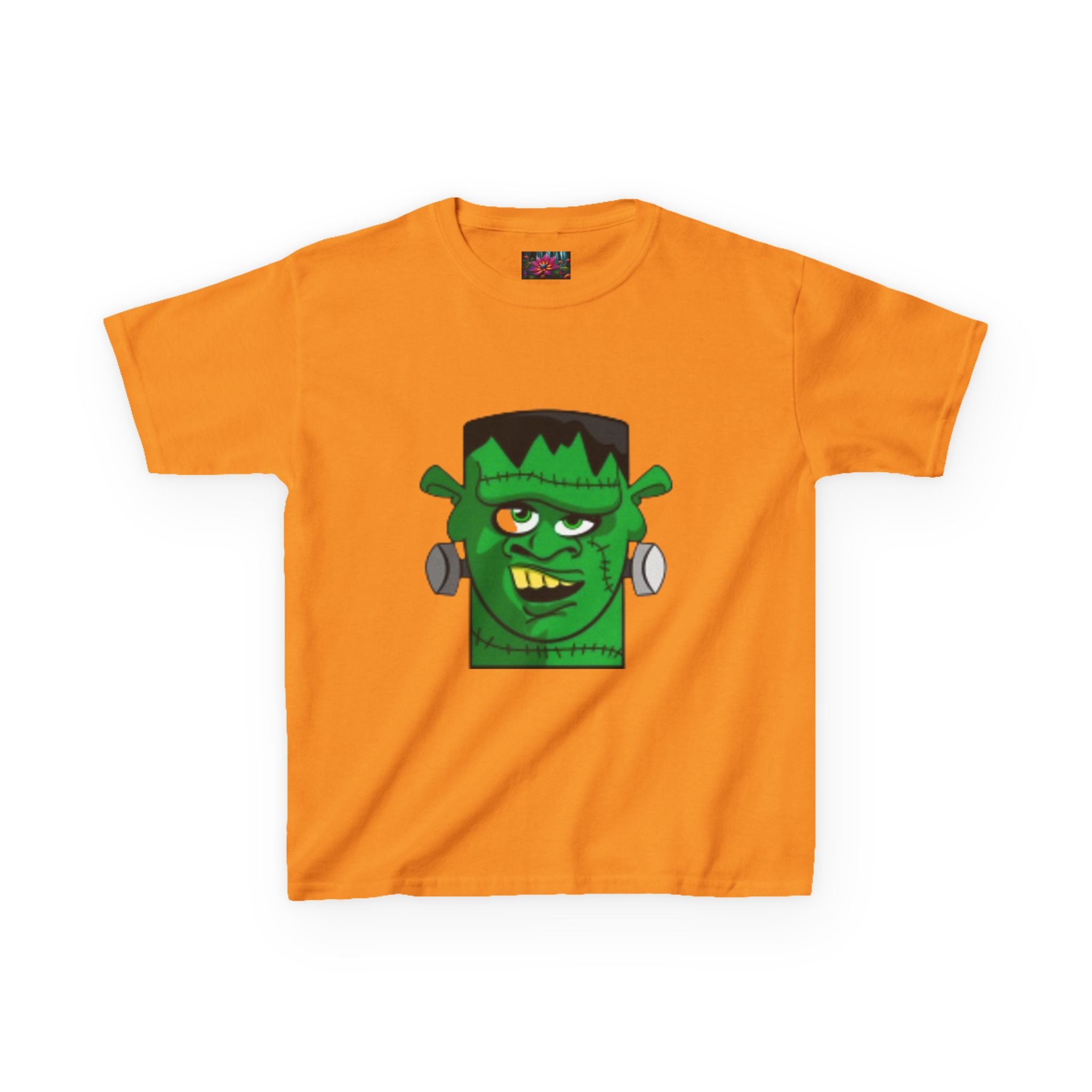 Kids T-shirt— Cute Frankenstein Face Front & Enchanted Forest Back