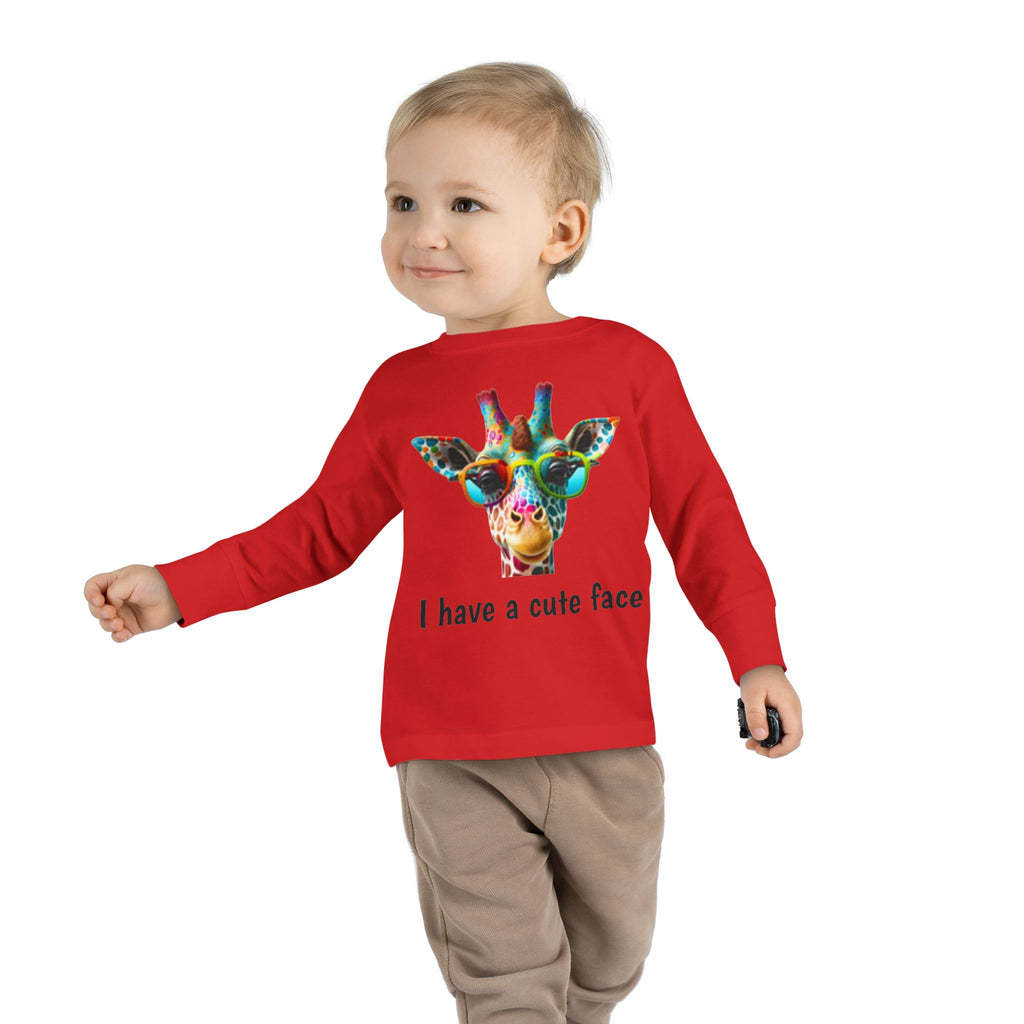Toddler Long Sleeve Tee - Colorful Giraffe with Sunglasses Cute Kids Shirt