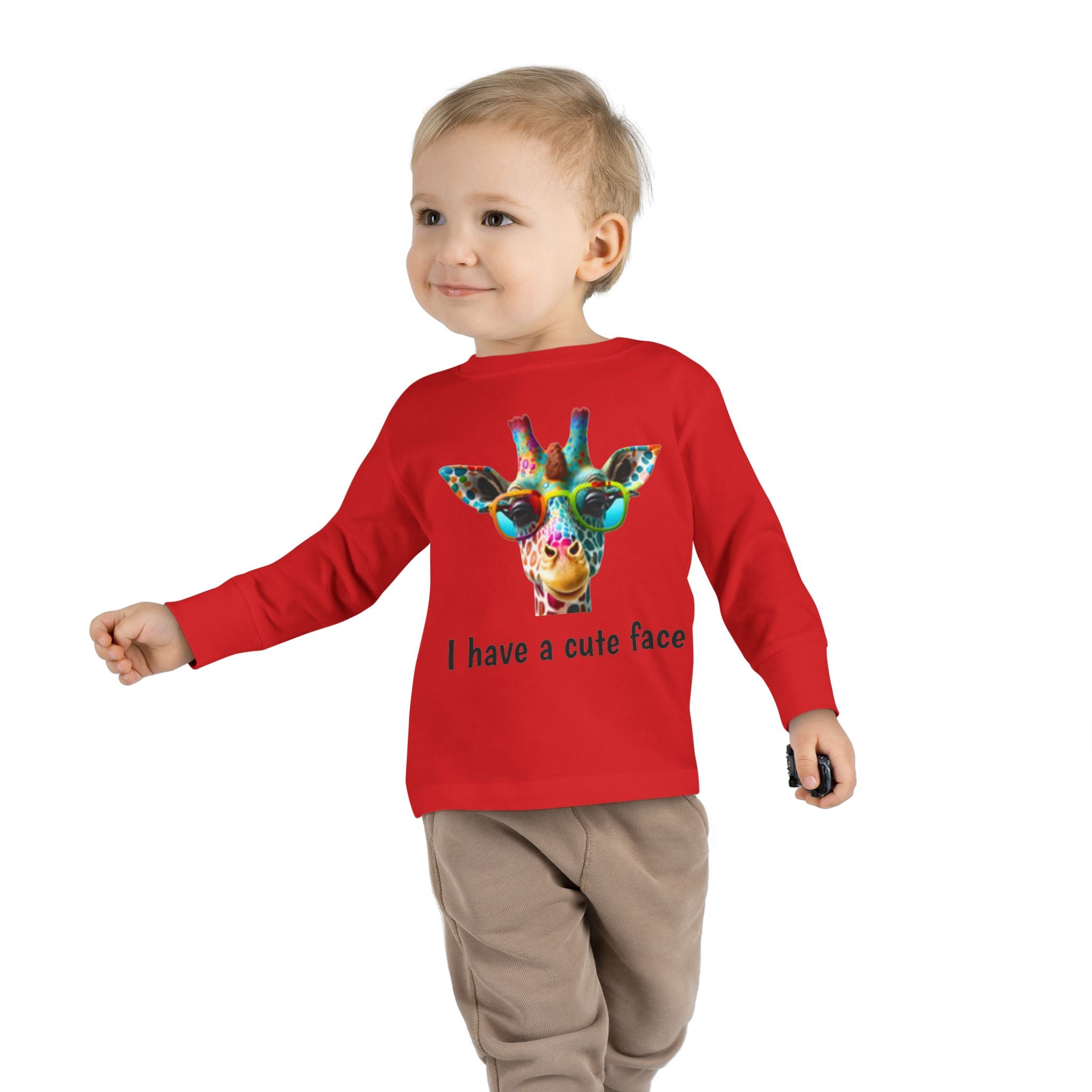 Toddler Long Sleeve Tee - Colorful Giraffe with Sunglasses Cute Kids Shirt