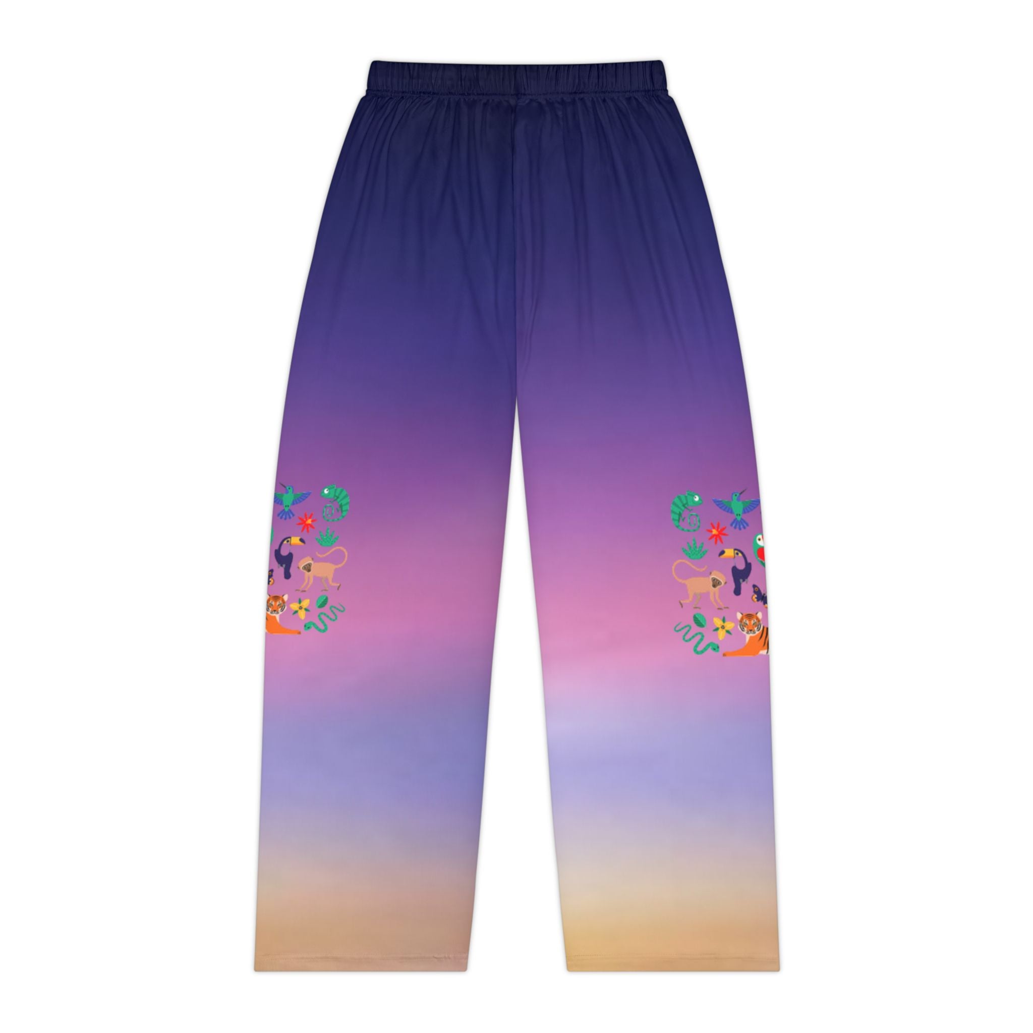 Tropical Jungle Women's Pajama Pants — Colorful Toucan, Tiger & Monkey All-Over Print
