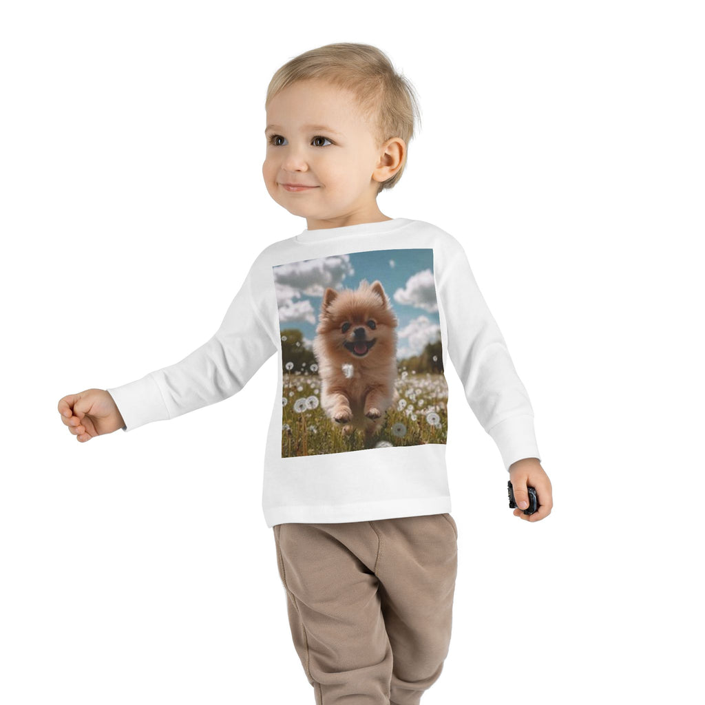 Toddler Tee — Puppy Running through Wildflowers Sleeve Shirt for Kids