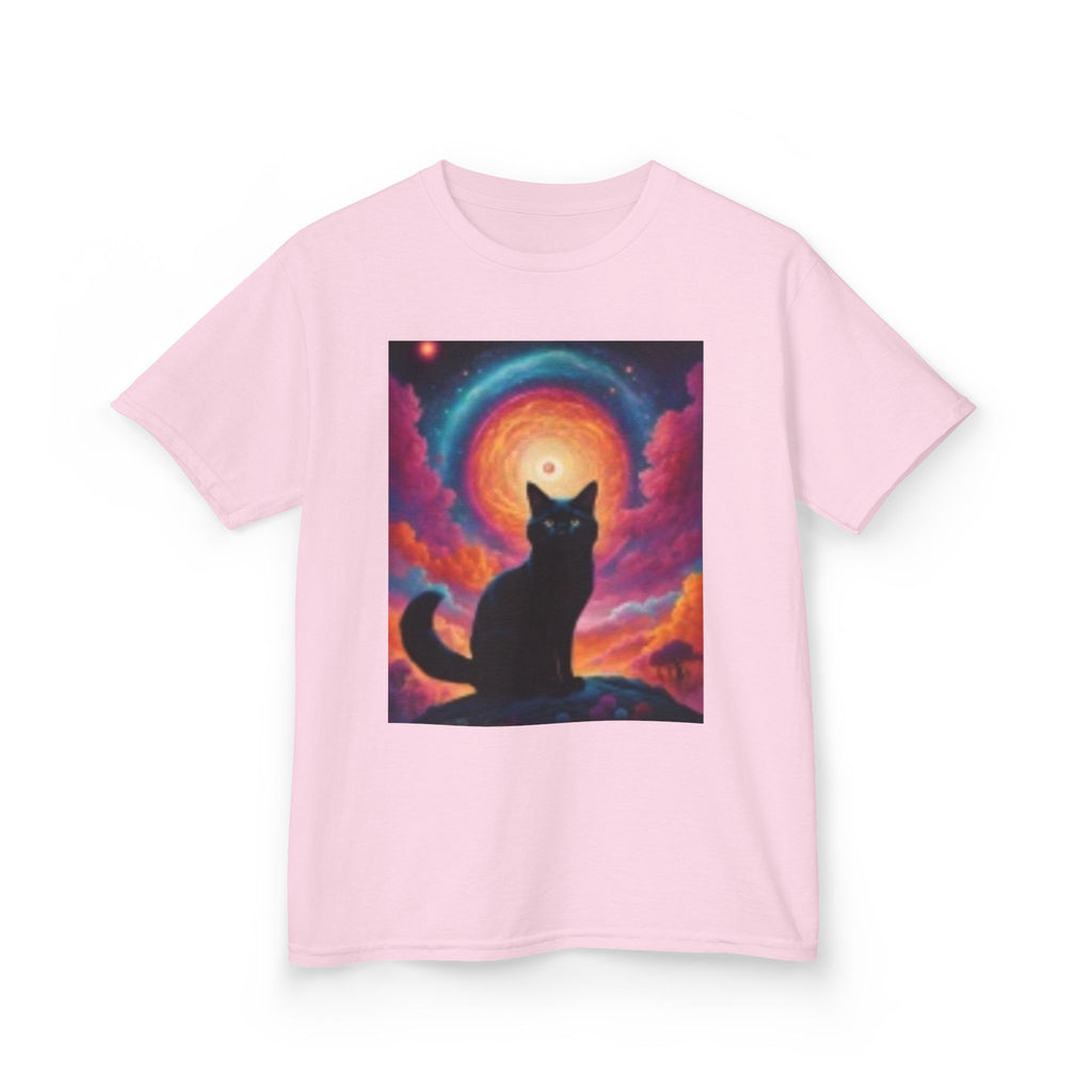 Kids Cat Tee — Cosmic Sunset Black Cat Graphic Shirt