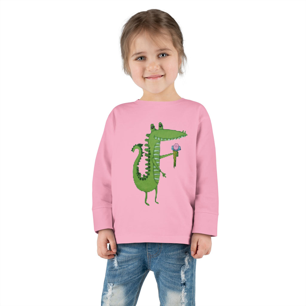 Cute Crocodile Eating Ice Cream Toddler Long Sleeve Tee