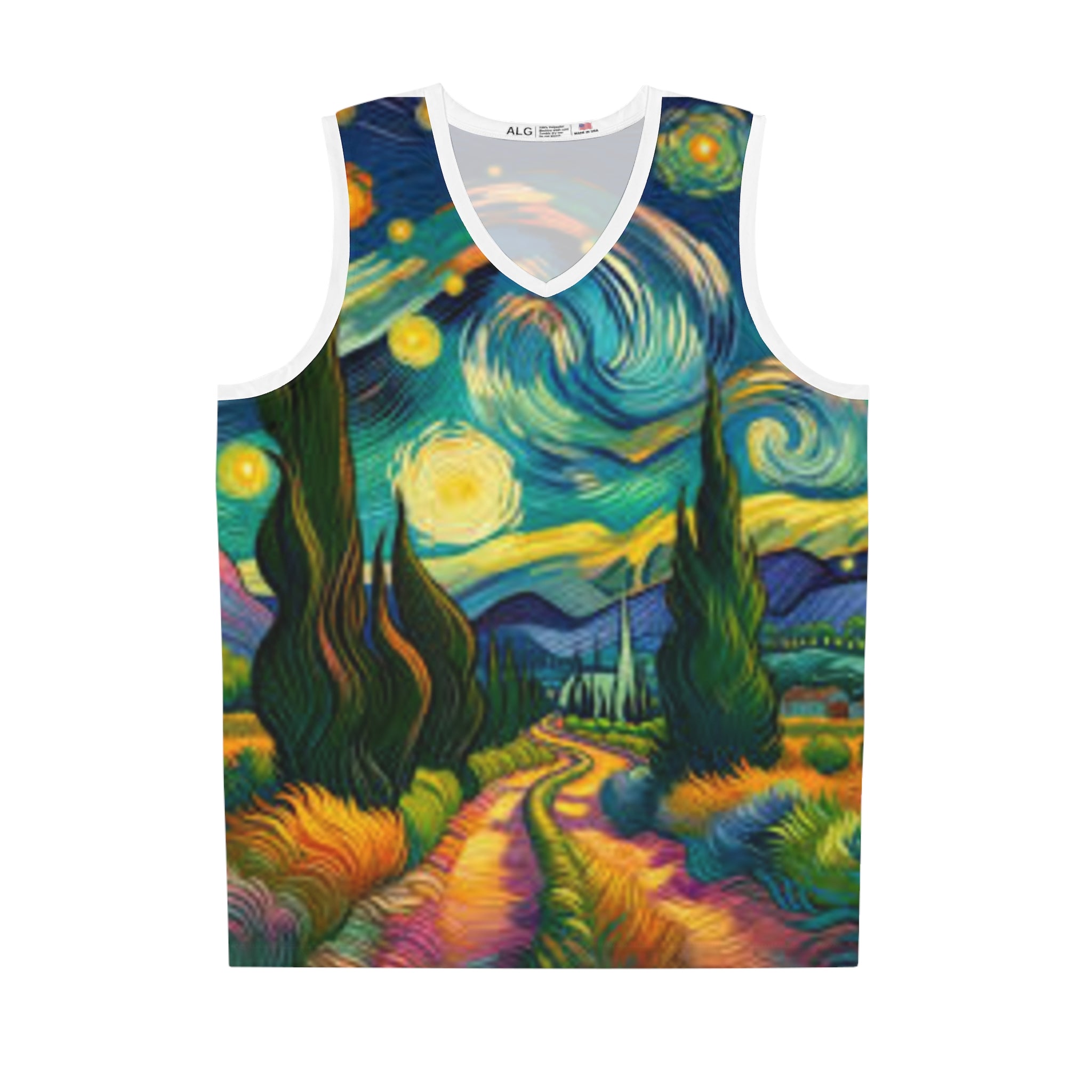Starry Night Landscape Basketball Jersey — Van Gogh Style All-Over Print