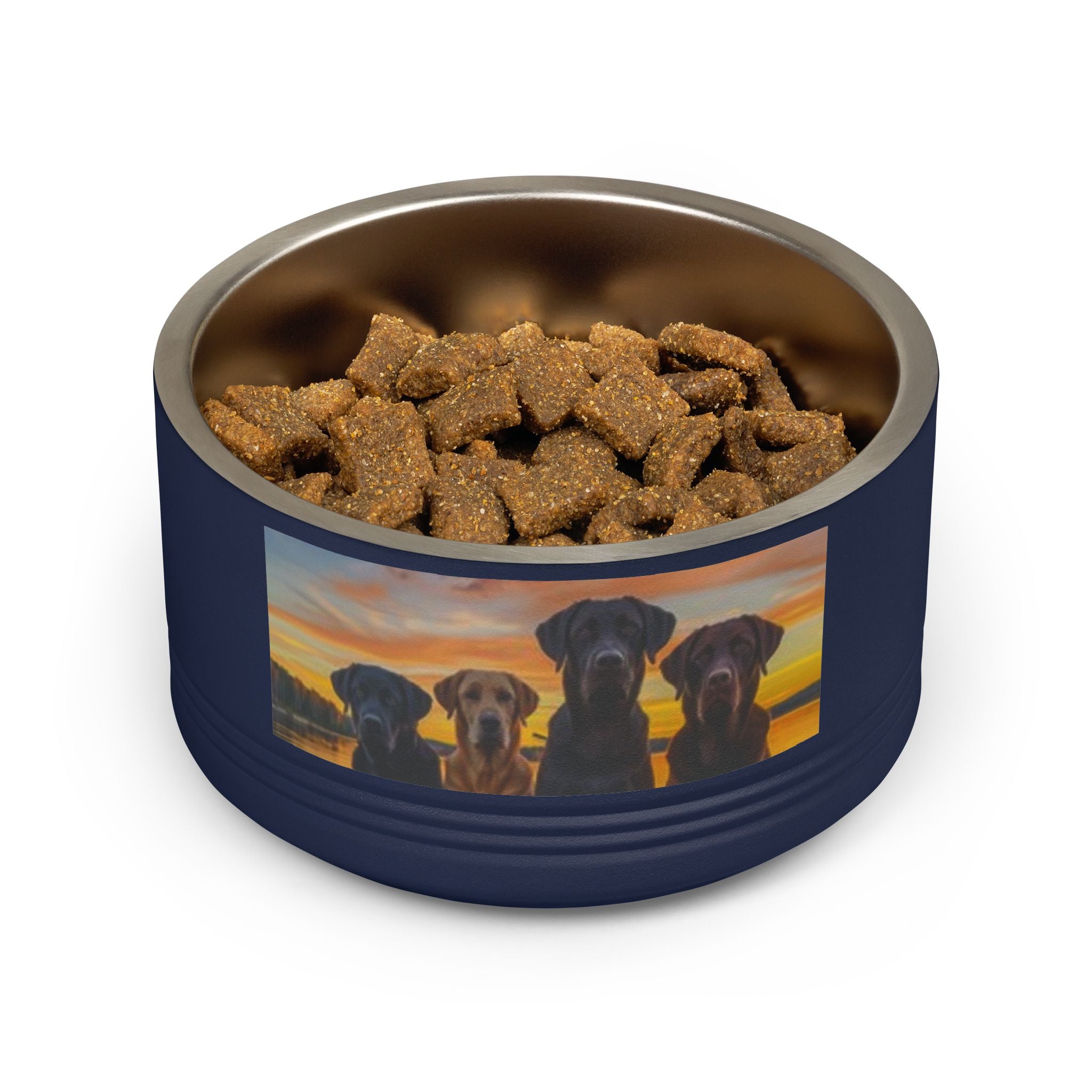 18oz Pet Bowl — Playful Diving Cat & Labradors  Design Stainless Steel Water & Food Dish