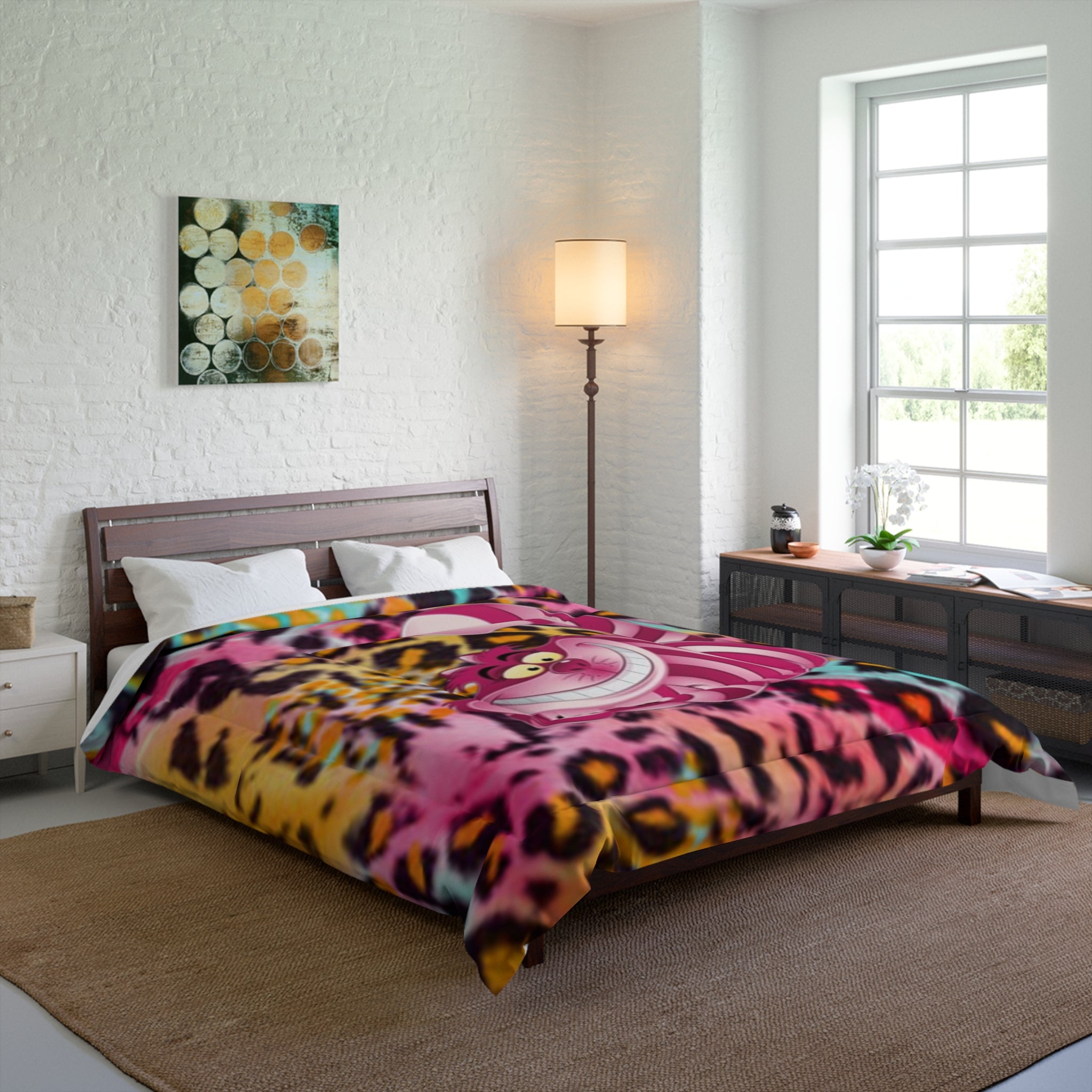 Cheshire Cat Leopard Print Comforter — Colorful Tie-Dye Animal Bedding