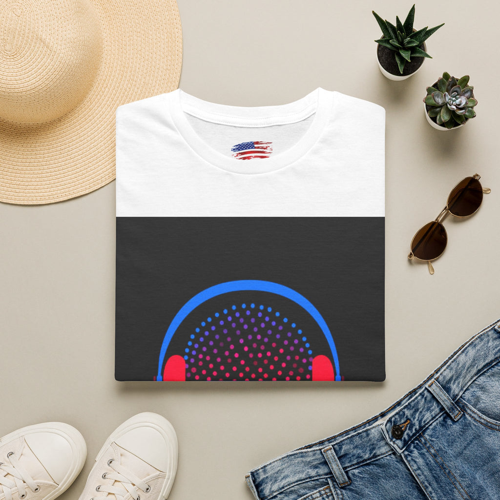 Unisex Softstyle T-Shirt Man wearing earphones skeleton shooting the bird