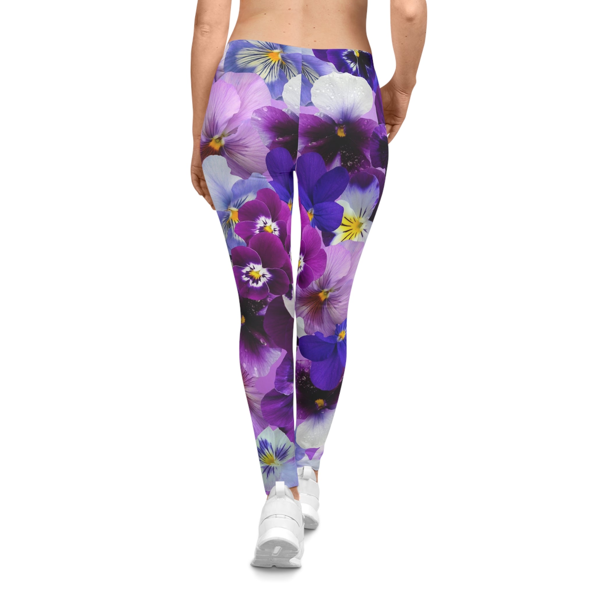 Floral Pansy Print Leggings — Purple Garden All-Over Print