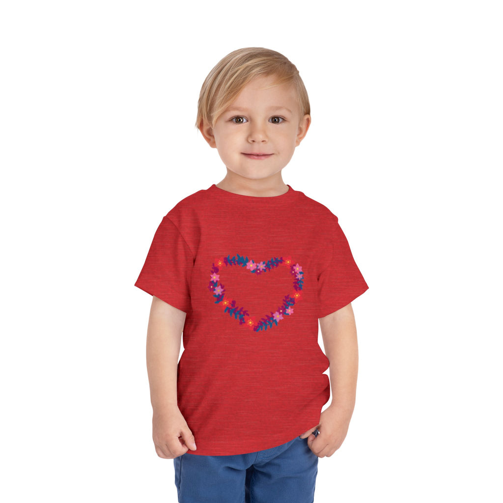 Toddler Tee — Floral Heart Graphic Kids' Short Sleeve Shirt