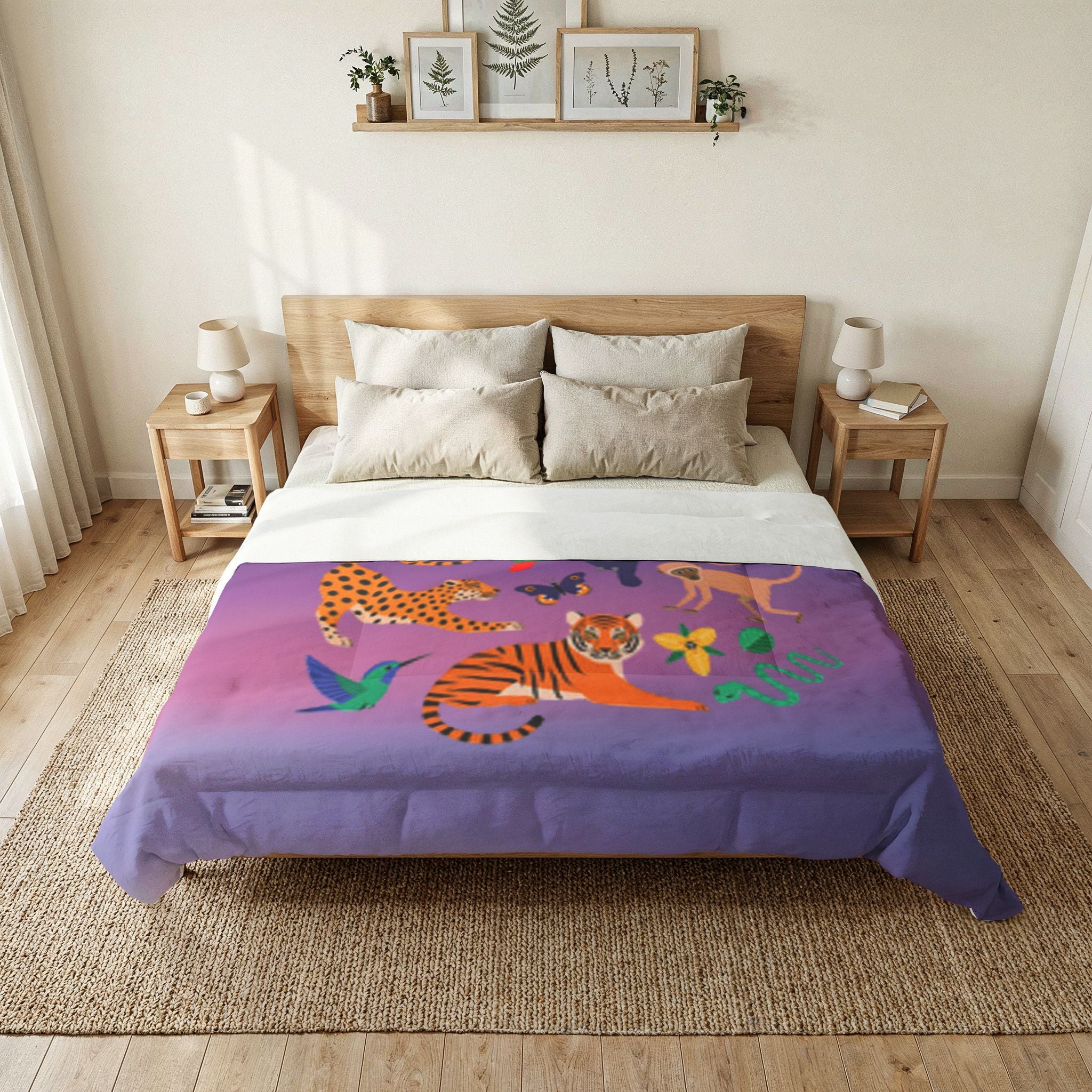 Jungle Animals Cotton Comforter – Colorful Tiger, Toucan & Parrot Print