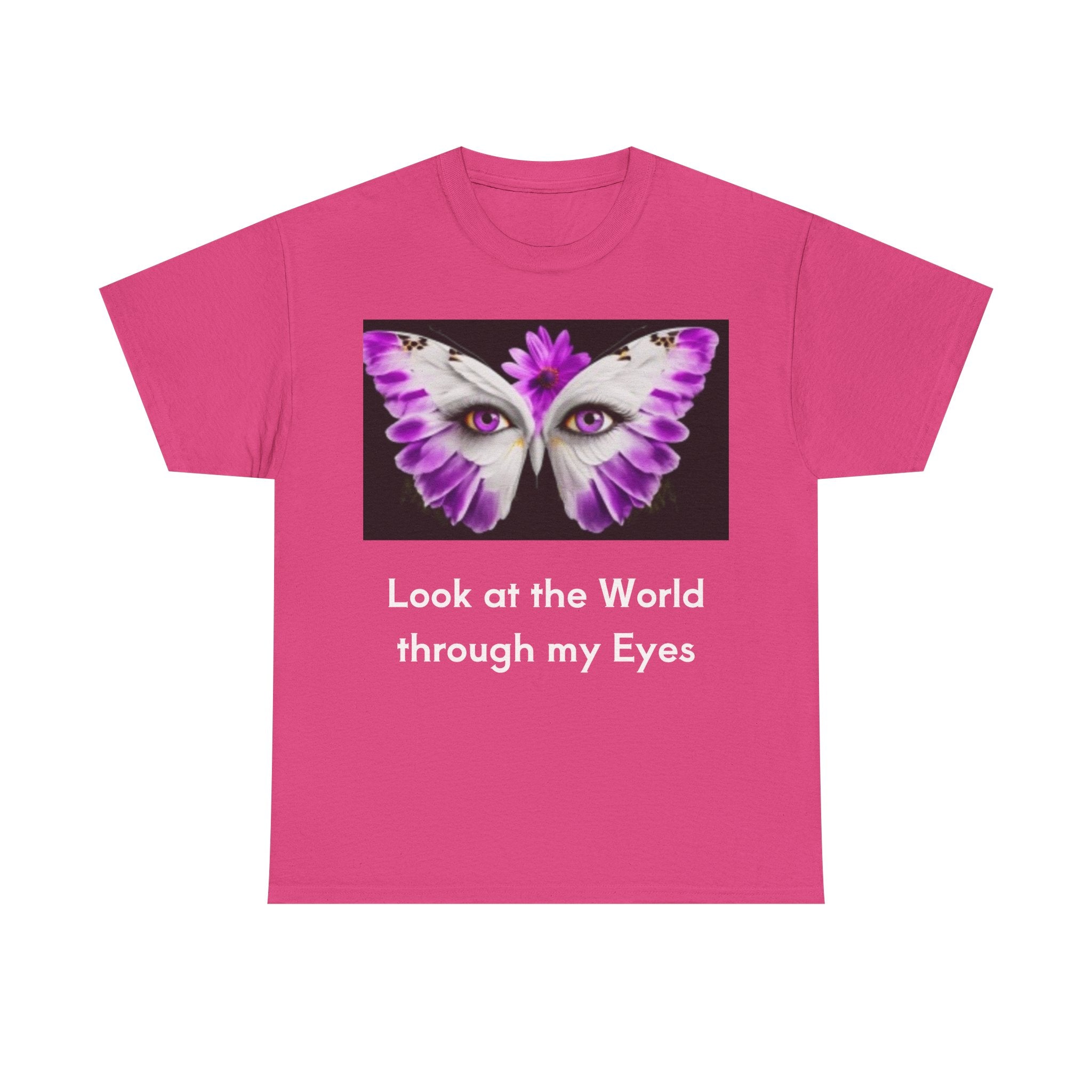 Butterfly Eye Graphic Tee — Purple Floral Wing Design