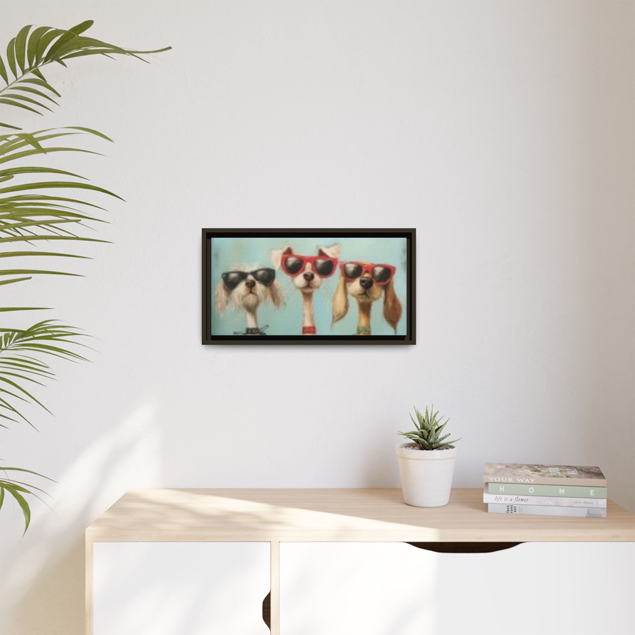 Framed Matte Canvas — Three Cool Dogs in Sunglasses Wall Art
