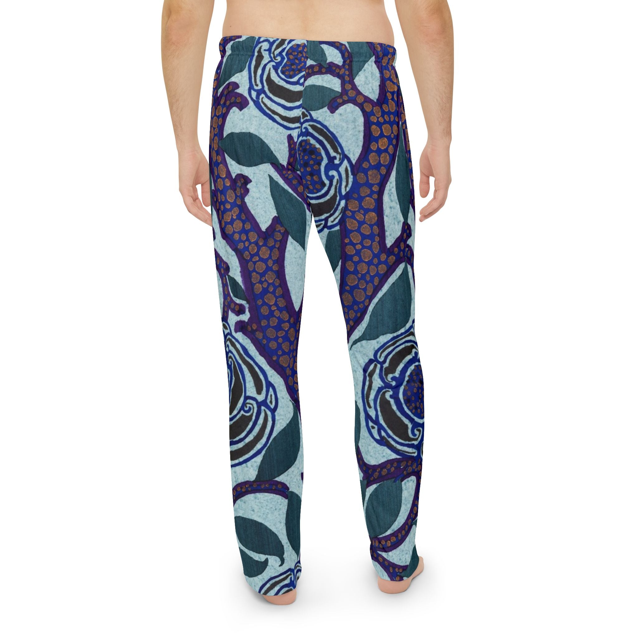 Floral Blue Men’s Pajama Pants — Vintage Botanical Lounge Sleepwear