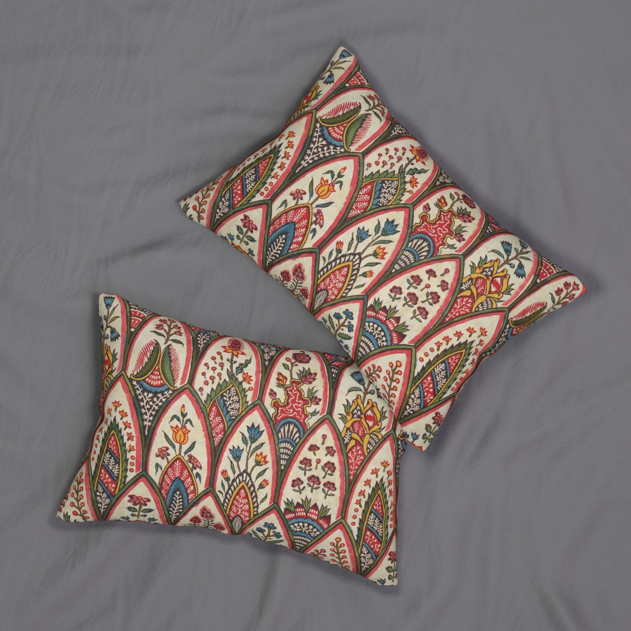Bohemian Floral Lumbar Pillow — Pink & Olive Patterned Decorative Accent