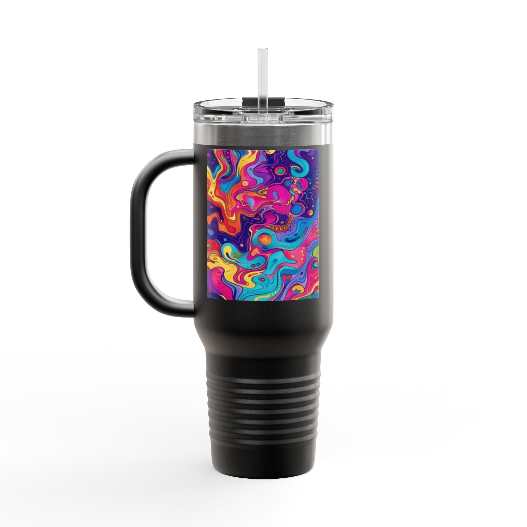 Black Cat & Psychedelic Colors Insulated Travel Mug, 40oz Fabulous Gift!