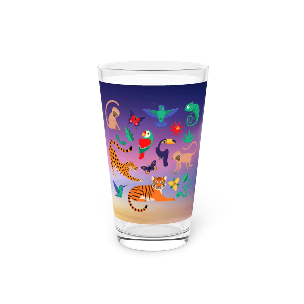 16oz Jungle Animal Pint Glass - Colorful Sunset Wildlife Beer Glass