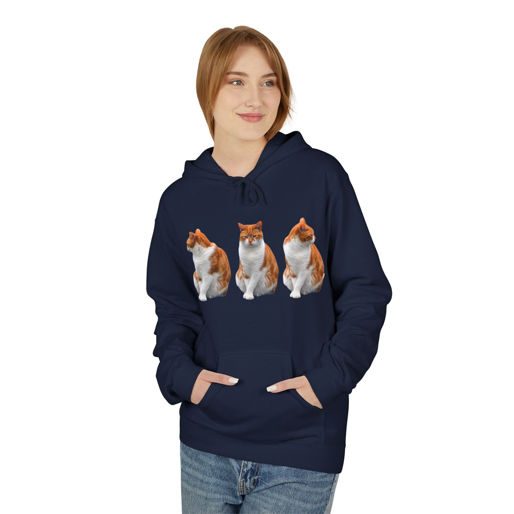 Women's Cute Cat Trio Hoodie – Whimsical Orange & Black Cat Graphic Pullover