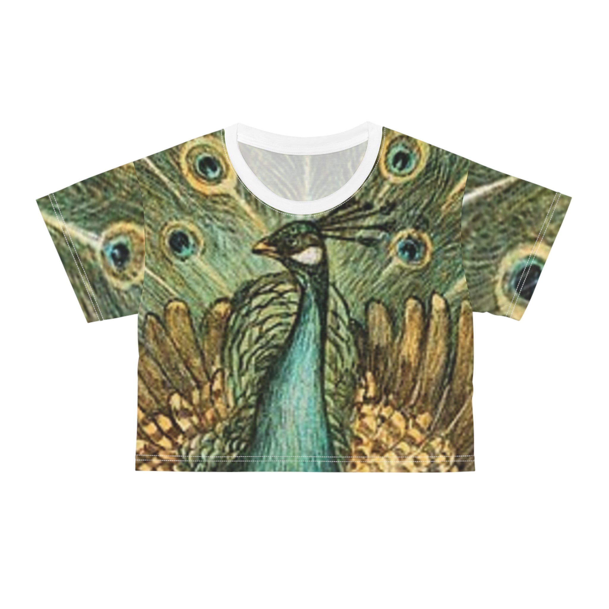 Peacock Art Crop T-shirt — Vintage Peacock Feather All-Over Print Pjamas