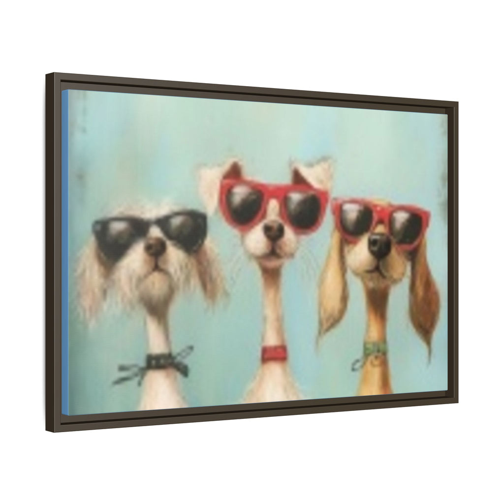 Framed Matte Canvas — Three Cool Dogs in Sunglasses Wall Art