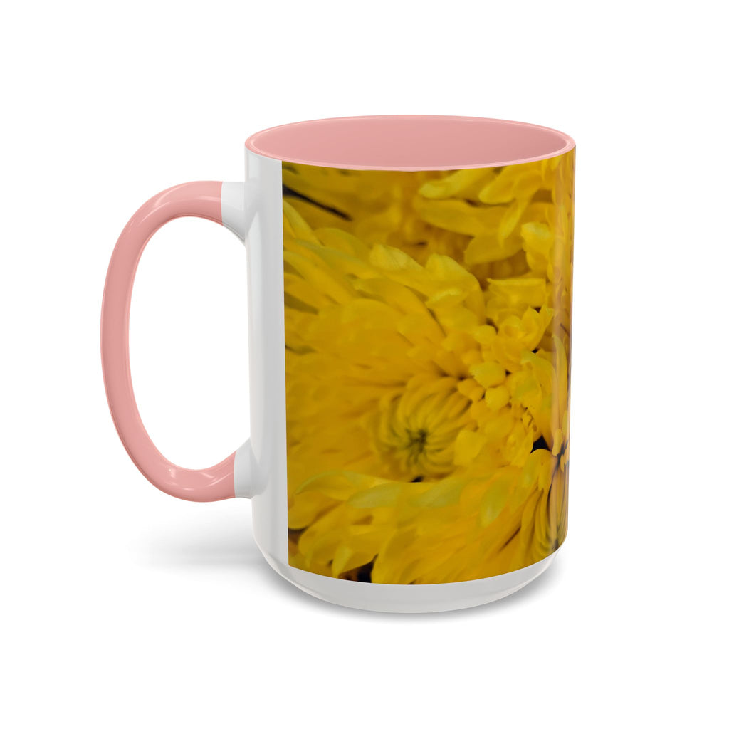 Yellow Chrysanthemum Accent Coffee Mug — Floral 11/15oz Tea Cup