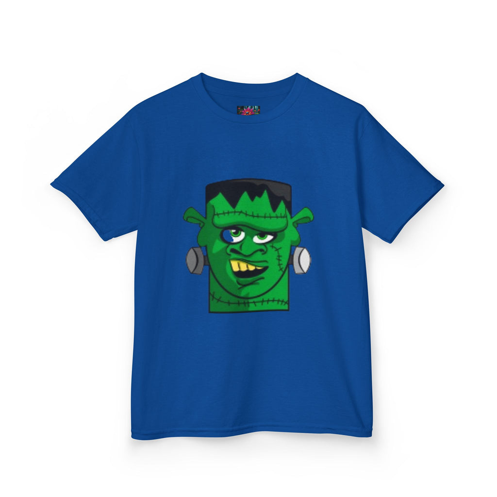 Kids T-shirt— Cute Frankenstein Face Front & Enchanted Forest Back