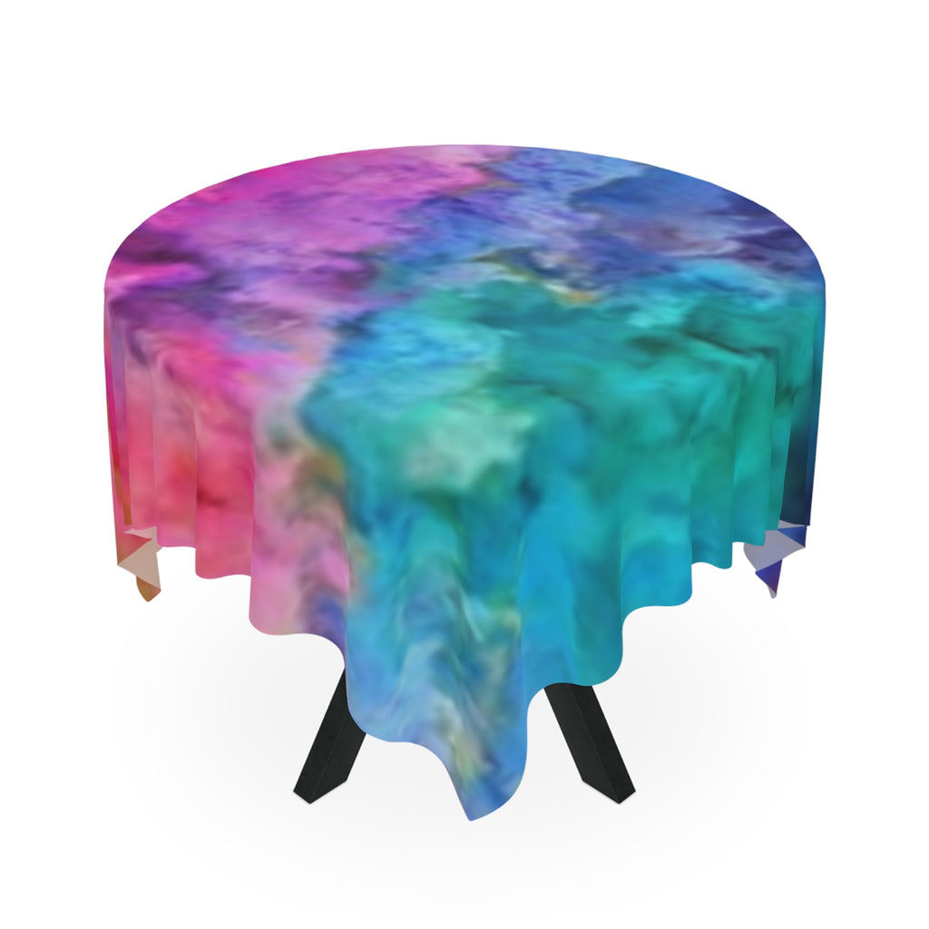 Vibrant Watercolor Marble Tablecloth – Rainbow Abstract Dining Decor