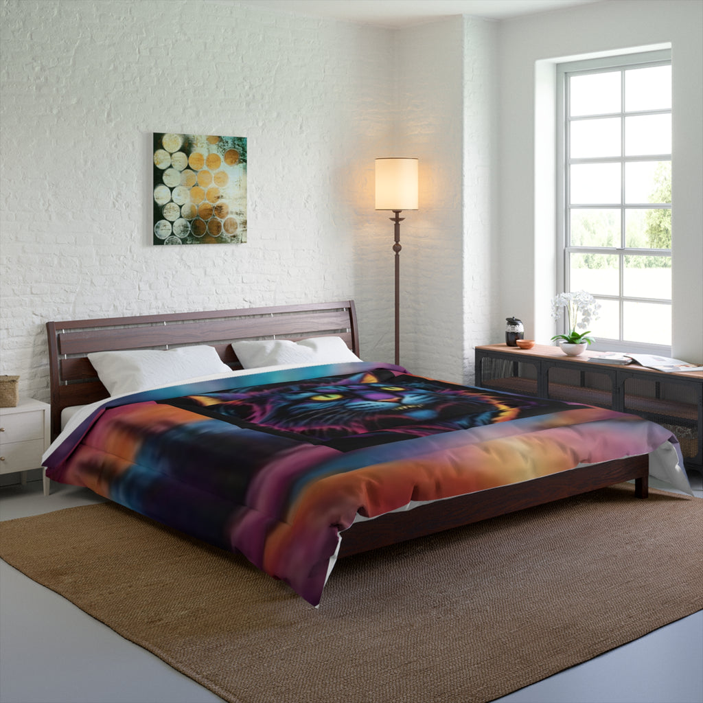 Black Cat Sunset Comforter — Lightweight Cozy Bedding for Bedroom