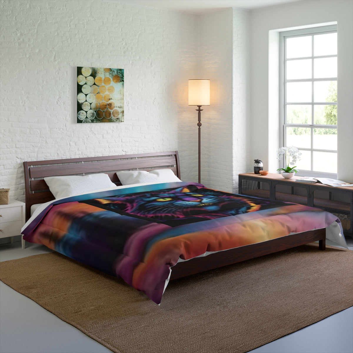Black Cat Sunset Comforter — Lightweight Cozy Bedding for Bedroom