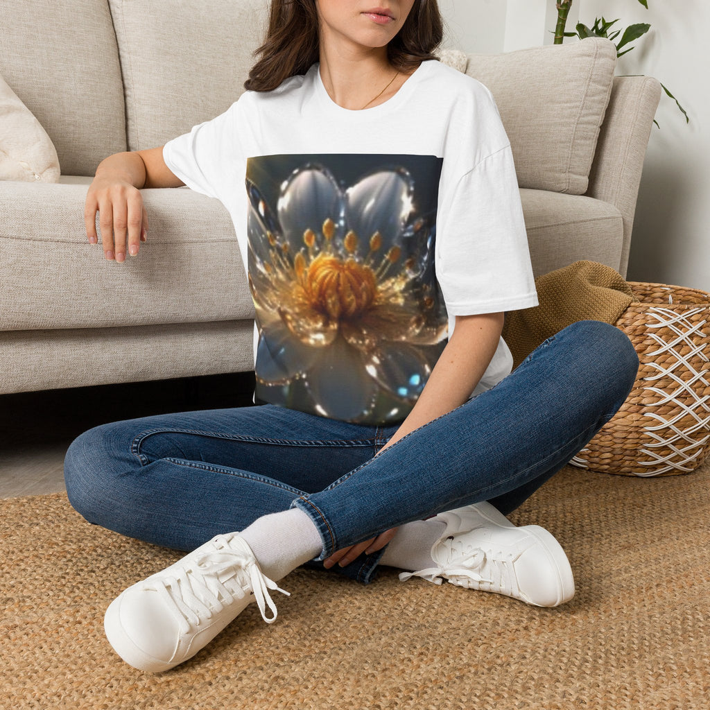Floral Glass Bloom T-Shirt — Luminous Water-Drop Flower Graphic Tee