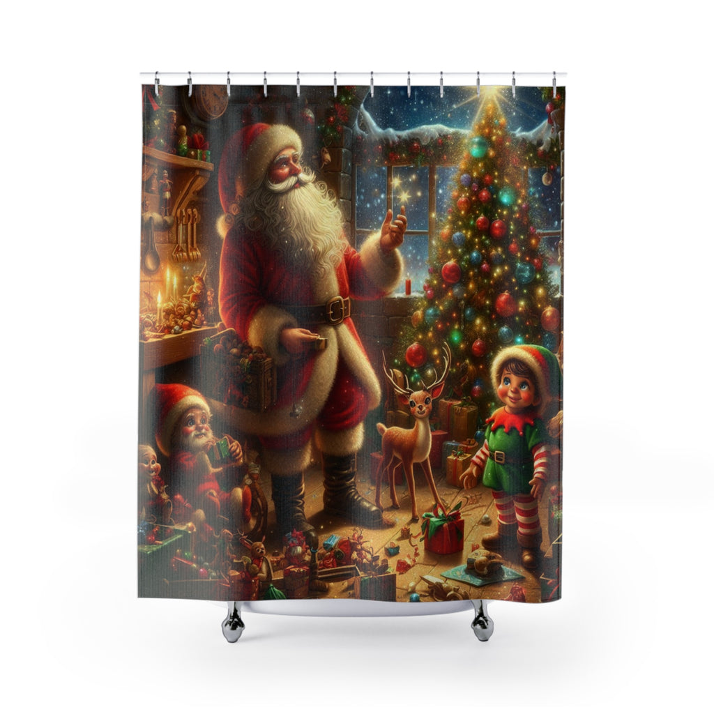 Christmas Santa & Kids Shower Curtain — Festive Holiday Bathroom Decor
