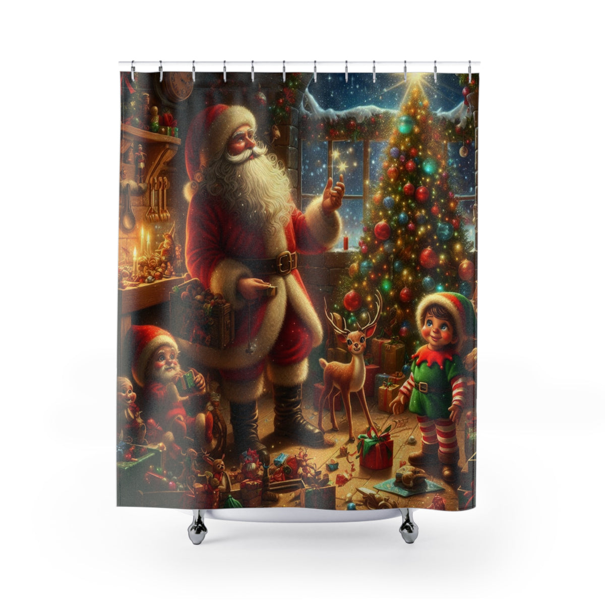 Christmas Santa & Kids Shower Curtain — Festive Holiday Bathroom Decor