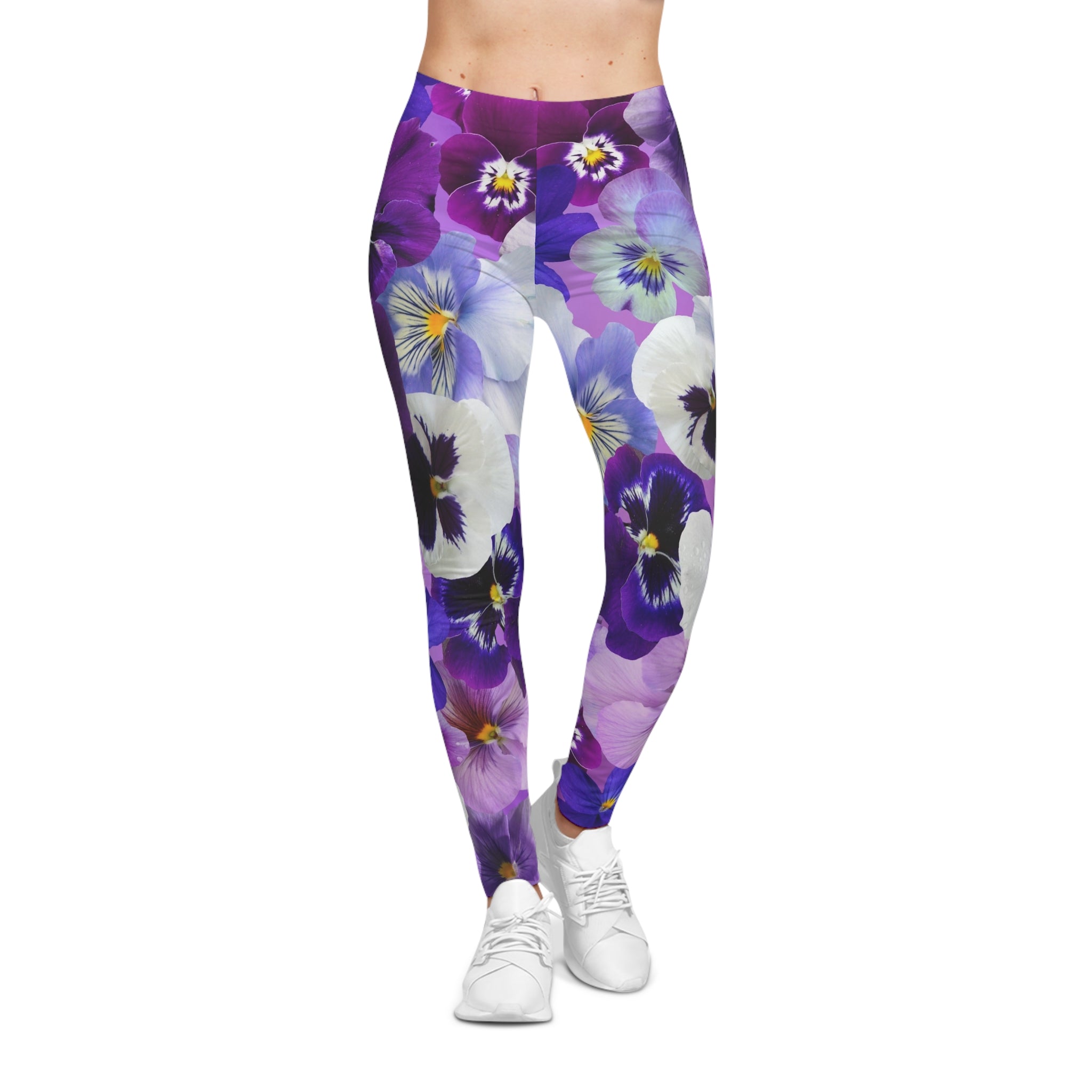Floral Pansy Print Leggings — Purple Garden All-Over Print